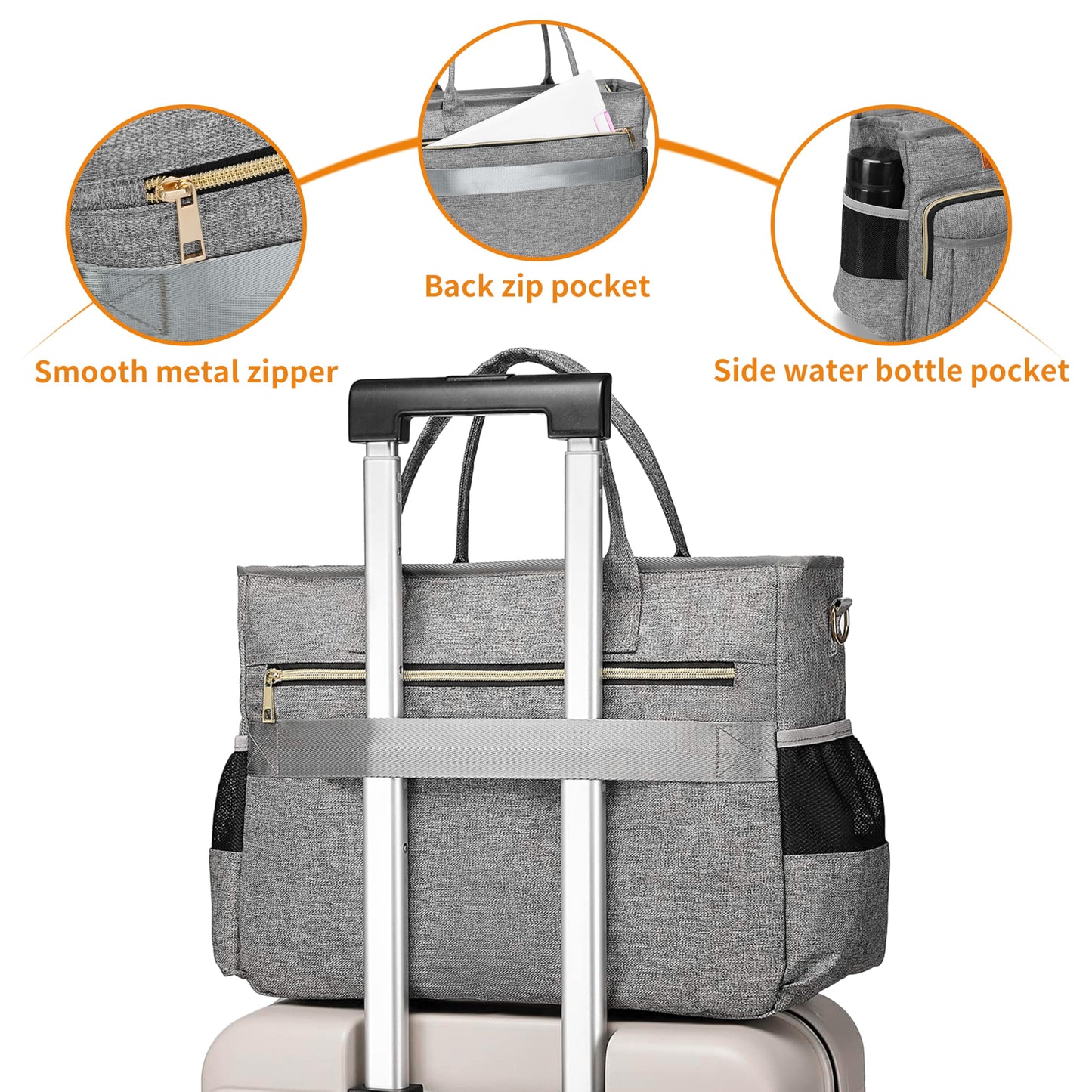 Laptop Tote Bag, Middle Size Computer Messenger Teacher Bag with 15.6'' Padded Laptop Sleeve Grey