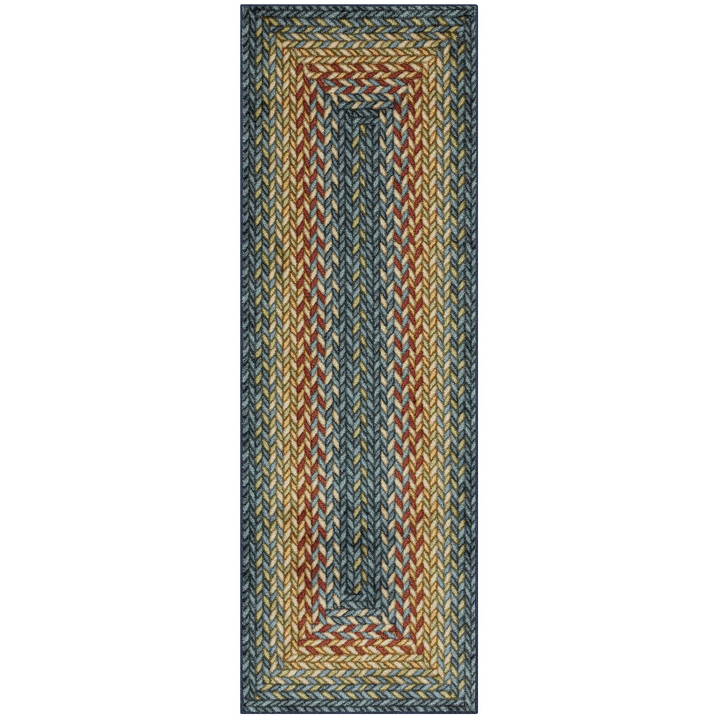 Maples Rugs Marion Bohemian Braided-Style Print Runner Rug – Made in USA – Washable, Non-Slip Indoor Runner for Hallway, Kitchen, and Laundry Room, 2' x 6', Multi-Color