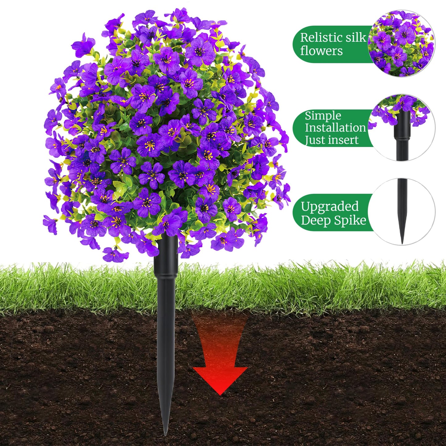 23" Set of 2 Spring Artificial Boxwood Topiary Ball Trees with Spikes,UV Resistant Fake Outdoor shrubs with Violet Flowers, Realistic Faux Plants Bushes for Garden Porch Yard Patio(Purple)