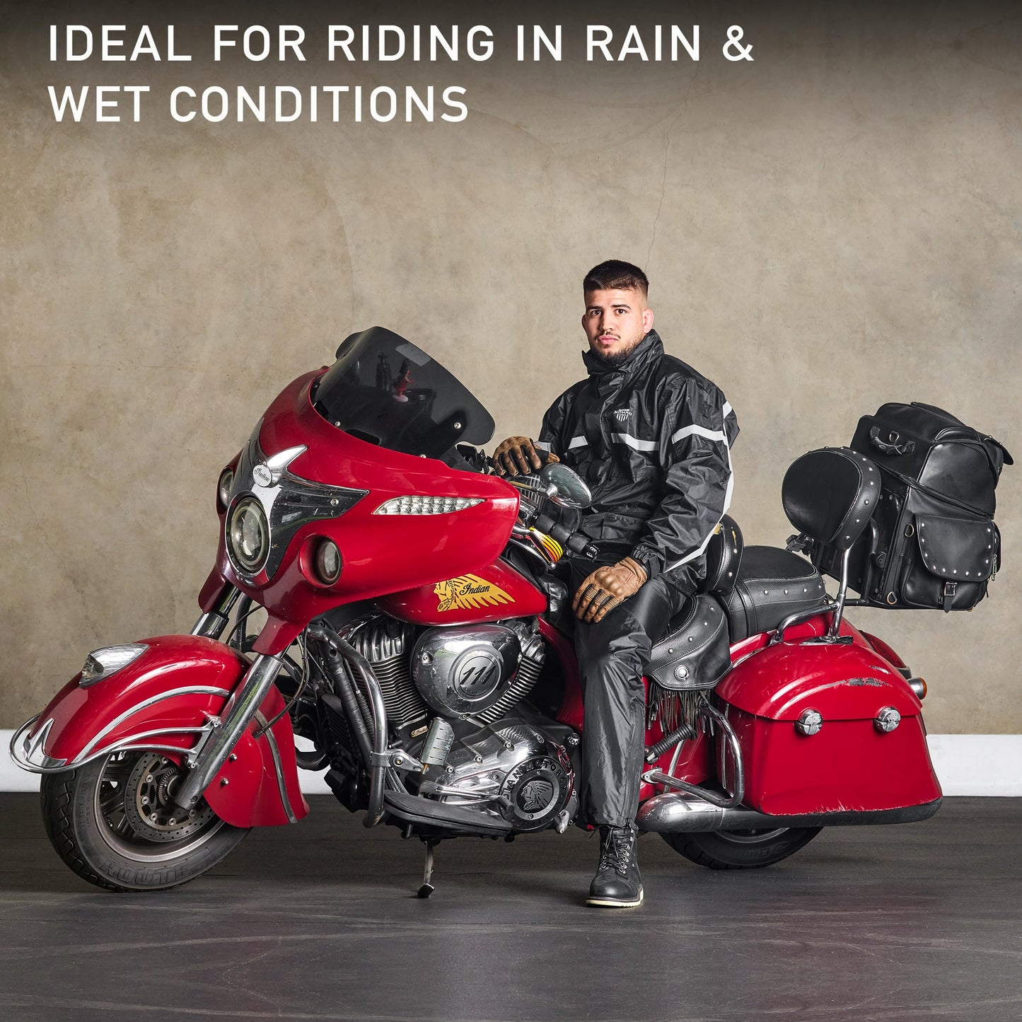 Waterproof Motorcycle Rain Suit, 2-Piece Reflective Gear, Lightweight Riding Jacket & Pants, Protective Raincoat with Hoodie (Black, XL-2XL)