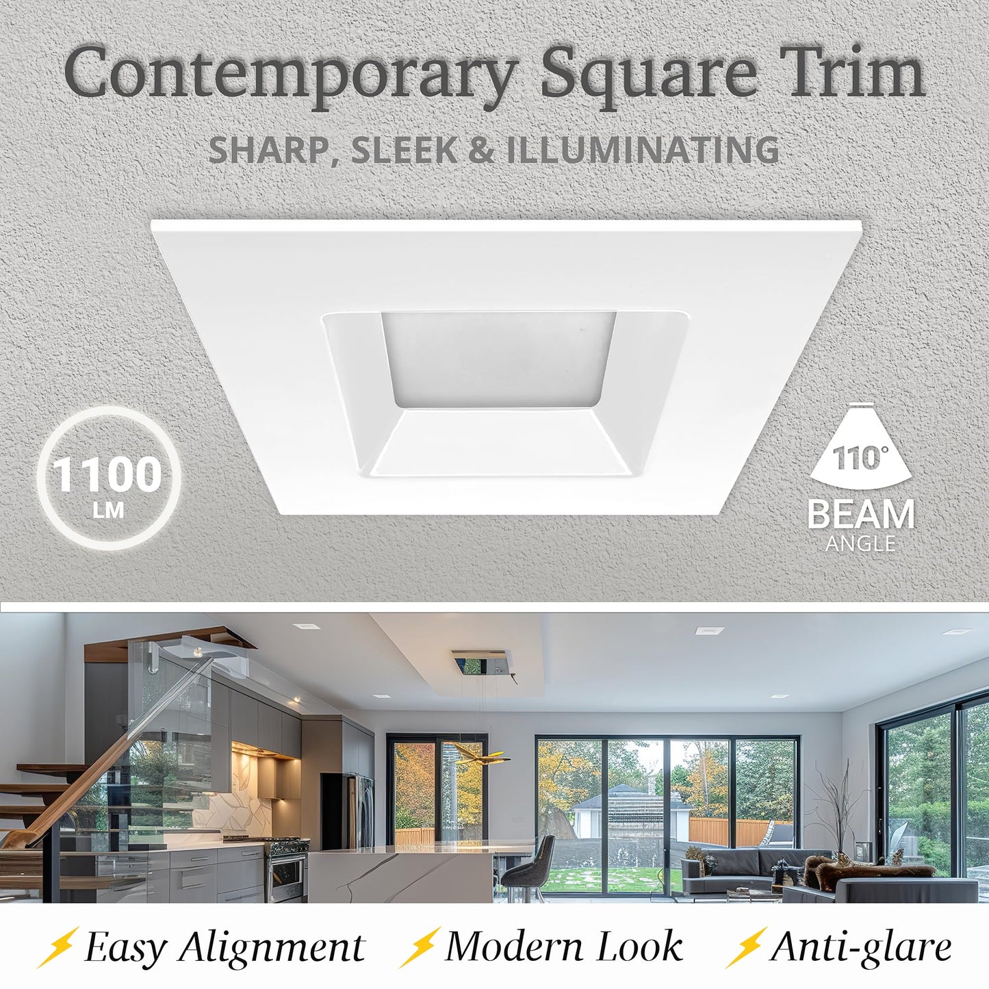 NUWATT 4 Pack, 5/6 Inch Retrofit LED Square Recessed Lighting, 5CCT 2700K/3000K/3500K/4000K/5000K Selectable, 1100 Lumens 14W, Dimmable 5/6" Square Downlight, 6in Square Can Light, Wet Rated, ETL, T24