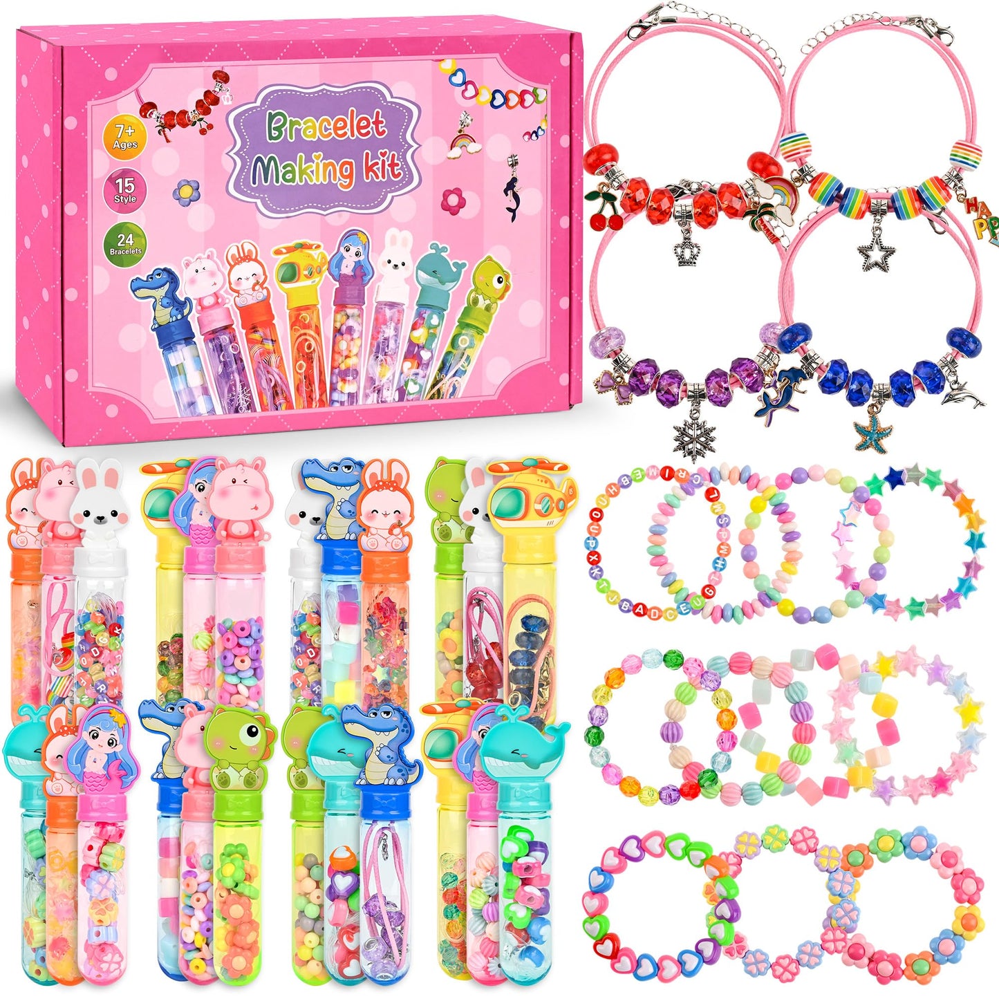 Ulema 24 Pack Return Gifts Charm Bracelet Jewelry Making Kit, Cartoon Arts Crafts Gifts Set, Can Inspires Imagination and Creativity, Goodie Bags Stuffers, Classroom Prize, Birthday Gift for Women.
