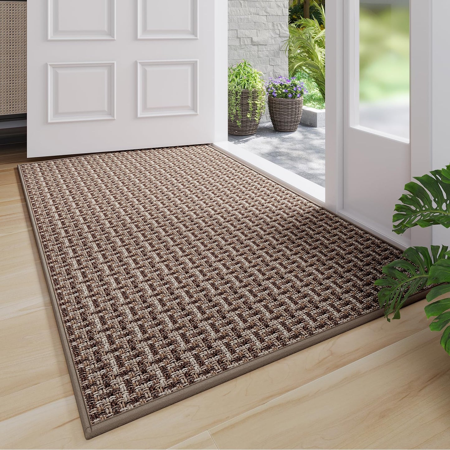 Indoor Door Mat 36x60 Dirt Resistant and Absorbent, Non-Slip Rubber Backing Floor Mats, Easy Clean Low-Profile Doormat for Entryway, Front Door, Inside Entrance Brown