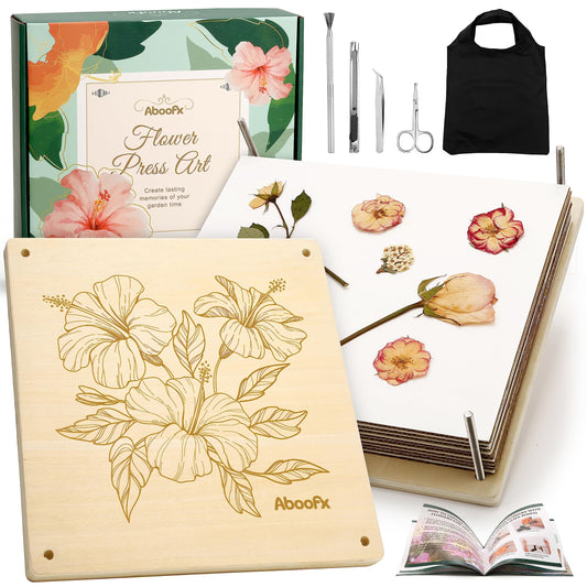 Aboofx Flower Press Kit, Craft Kits 11x11 10 Layers Wooden Flower Pressing Kit for Crafts, Pressed Flowers and Plant Press for St