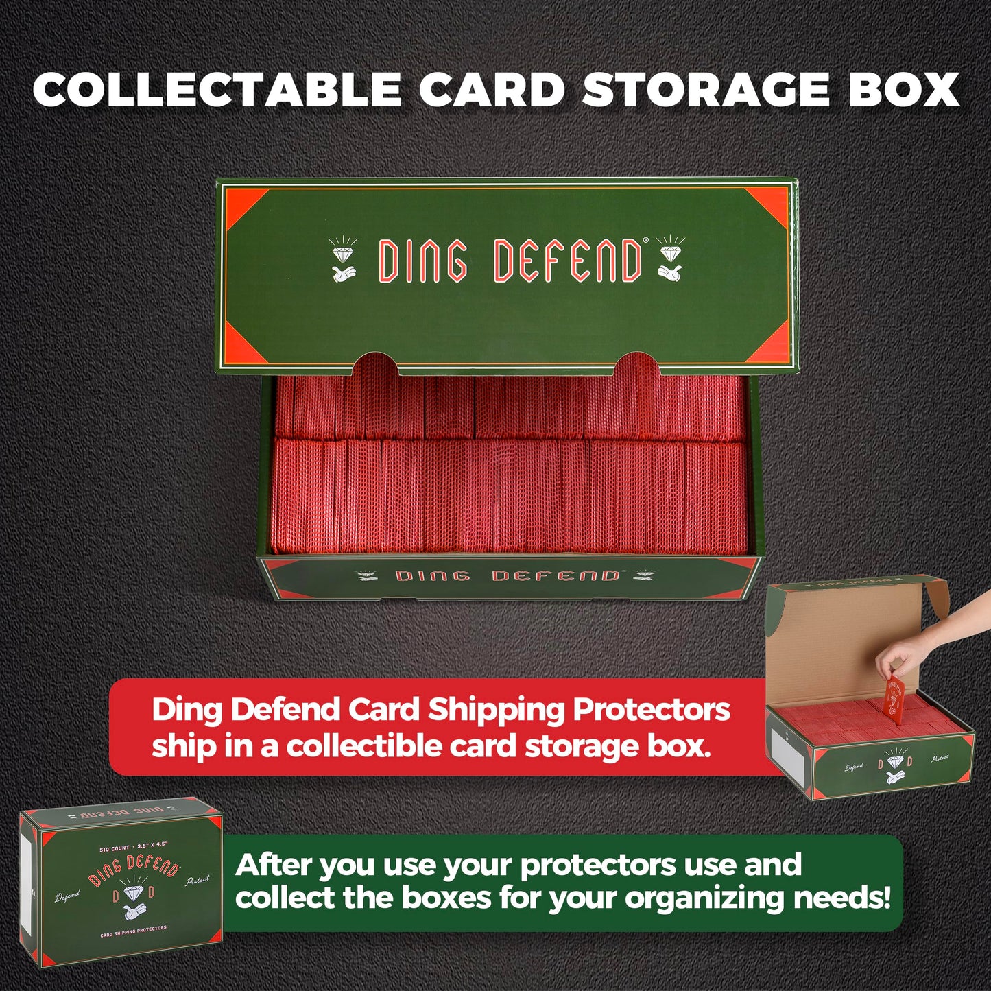 Ding Defend 510 Pack Trading Card Mailing Protectors - Hard Plastic Slab - Diamond Hands Card Guard Packaging Pads for Collectibles, Shipping & Hobby Supplies - 3.5 x 4.5 Inches