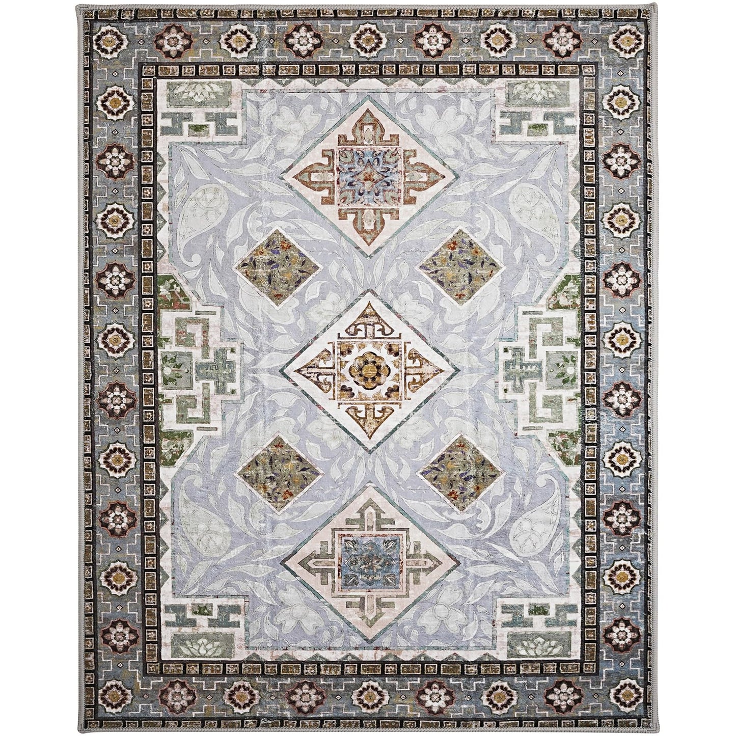 8x10 Boho Large Area Rug for Living Room - Luxurious Soft Oriental Distressed Carpet with Non-Slip Backing - Stain-Resistant, Washable Rug for Bedroom, Dining Room, Kitchen or Office, Blue