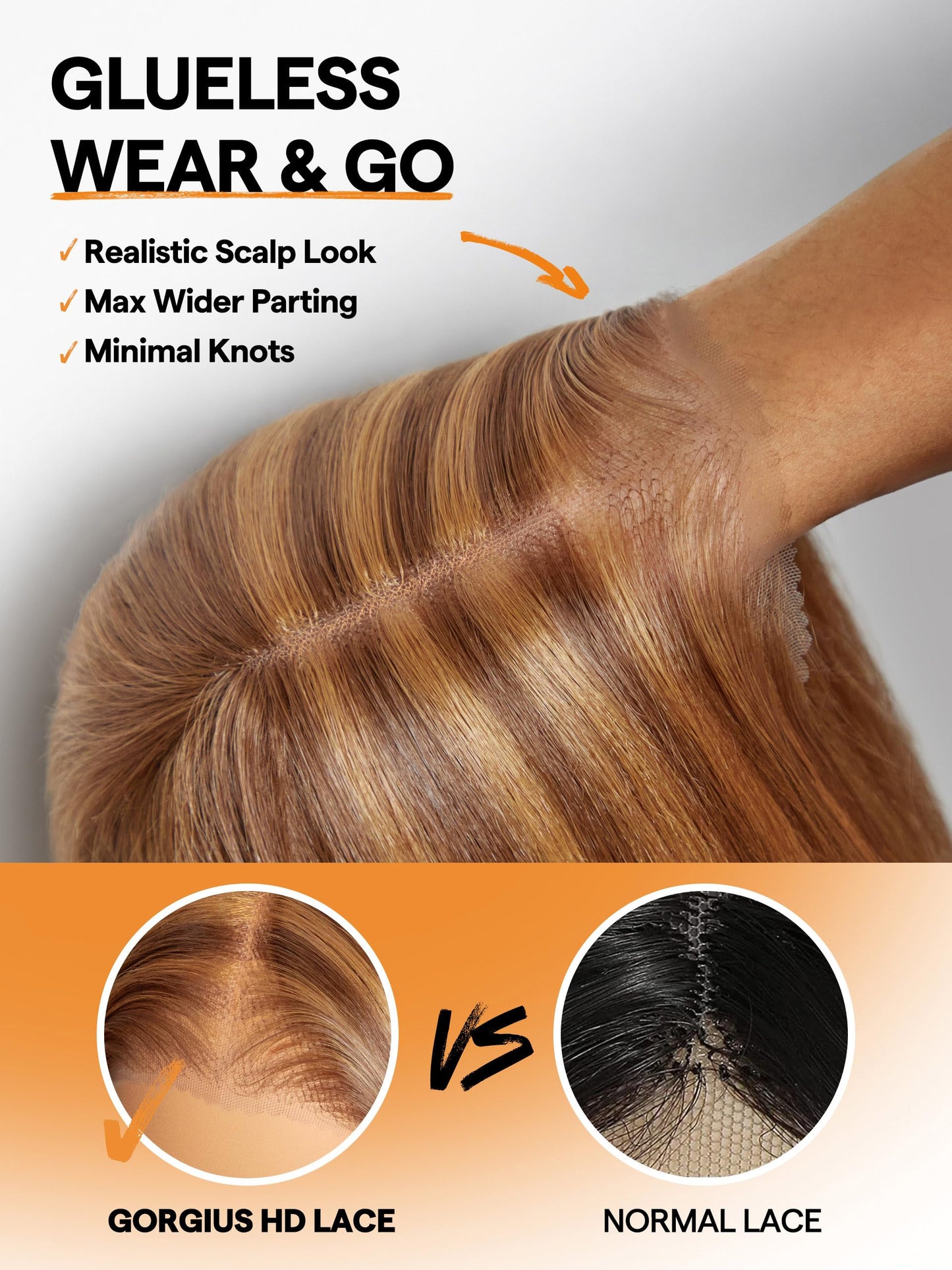 GORGIUS Honey Blonde Straight Layered Wig Glueless Highlight Lace Front Wig Middle Part Pre Cut HD Lace Wig Upgraded with Style-Archive Premium Fiber