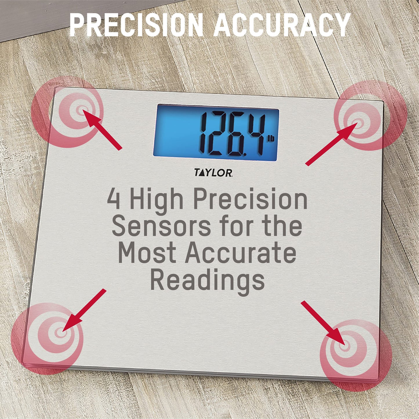 Taylor Digital Scales for Body Weight, Highly Accurate 400 LB Capacity, Unique Blue LCD, Auto on and Off Scale, 11.8 x 11.8Inches, Stainless Steel
