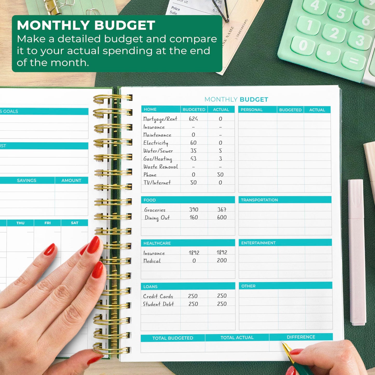 Clever Fox Budget Planner & Monthly Bill Organizer With Pockets. Expense Tracker, Budgeting Journal & Financial Book. Large, 8x9.5" (Dark Green)