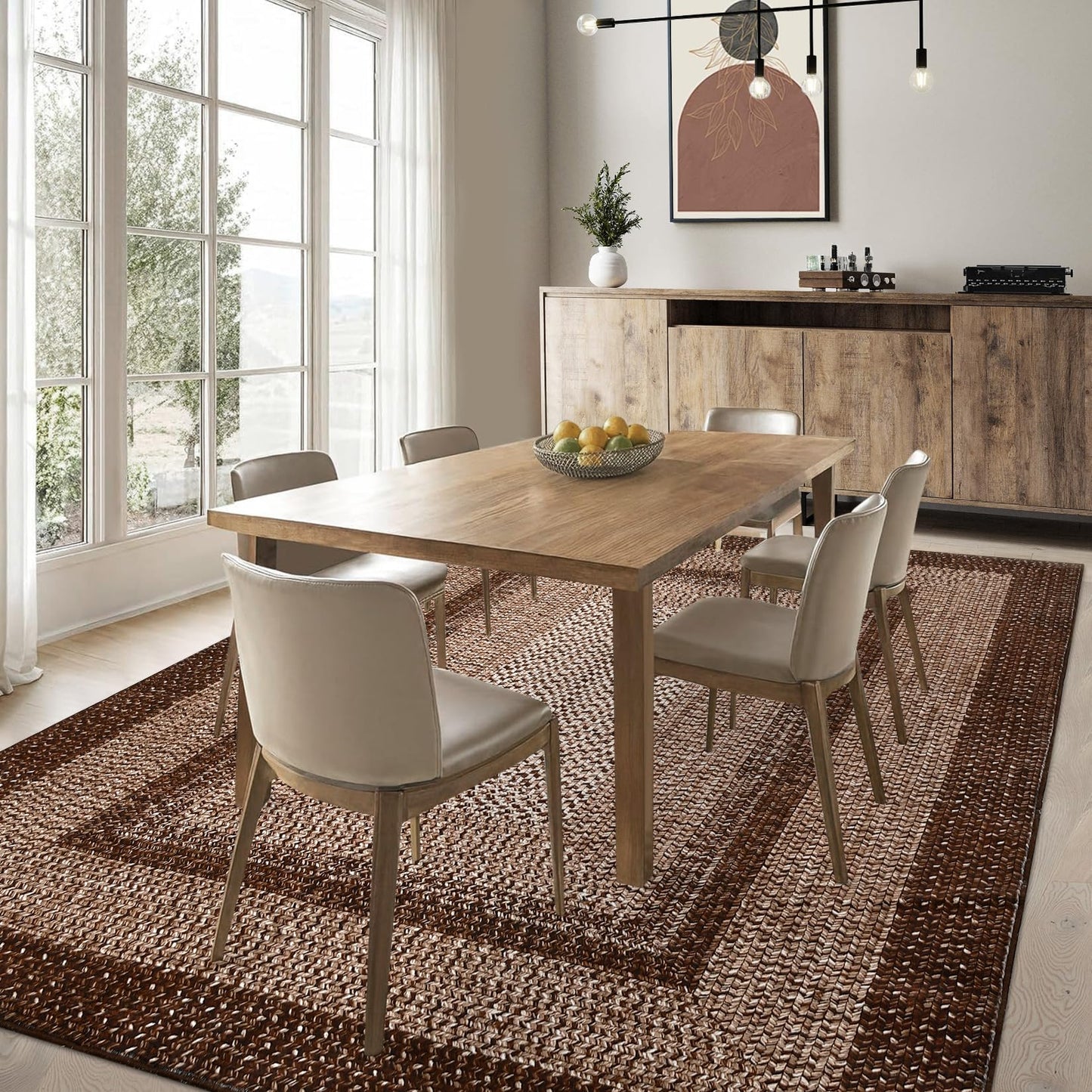 RUGSREAL Washable Rug 5x7 Boho Accent Bedroom Rugs Modern Geometric Floor Carpet Indoor Low Pile Non Slip Farmhouse Rustic Bohemian Carpet for Living Room Nursery Kitchen, Brown