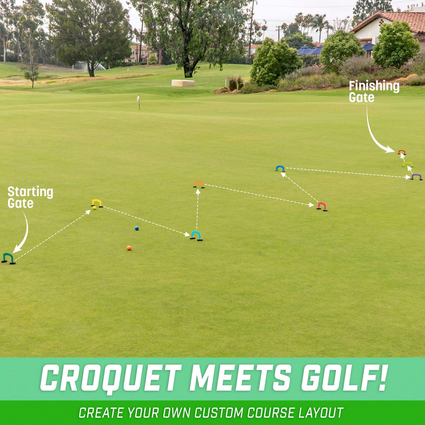 GoSports Putt-Thru Croquet Putting Game - Includes 9 Gates, 4 Golf Balls and Tote Bag - Play at Home, the Office or On the Green!