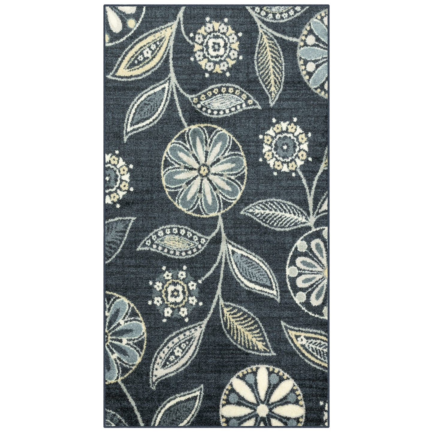 Maples Rugs Reggie Floral Area Rug - Made in USA - Washable, Non Slip, Pet-Friendly Mats for Living Room, Bedroom, and Office, 3'4" x 6', Persian Blue
