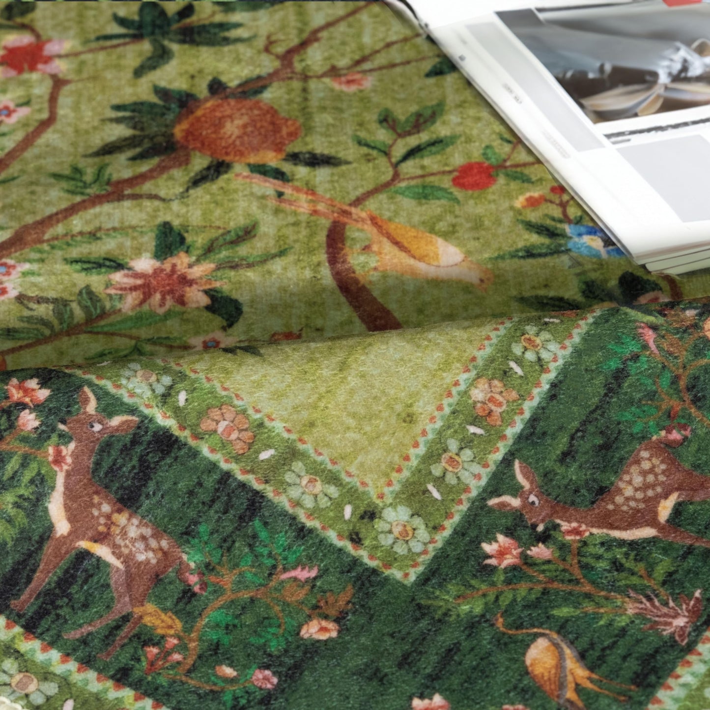 TANVILL Green Area Rugs 5x7, Machine Washable Non-Slip Rug, Boho Floral Botanical Soft Low Pile Throw Rugs for Living Room, Bedroom, Dining Room, Office