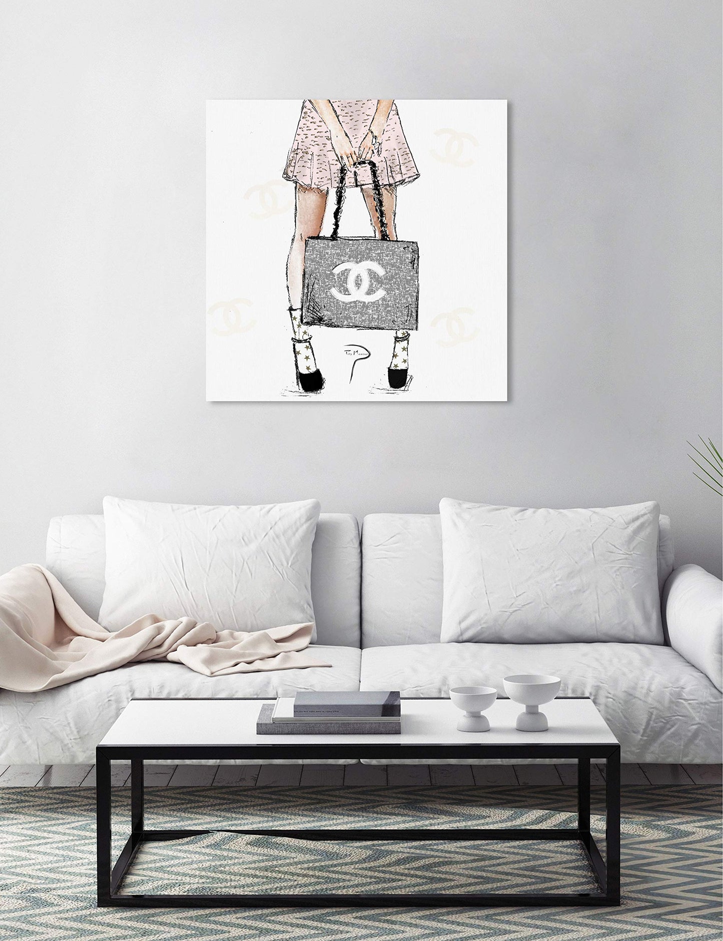 The Oliver Gal Artist Co. Fashion and Glam Wall Art Canvas Prints 'Pily Montiel-Tweed Girl Rose' Home Décor, 30" x 30", Gray, Pink