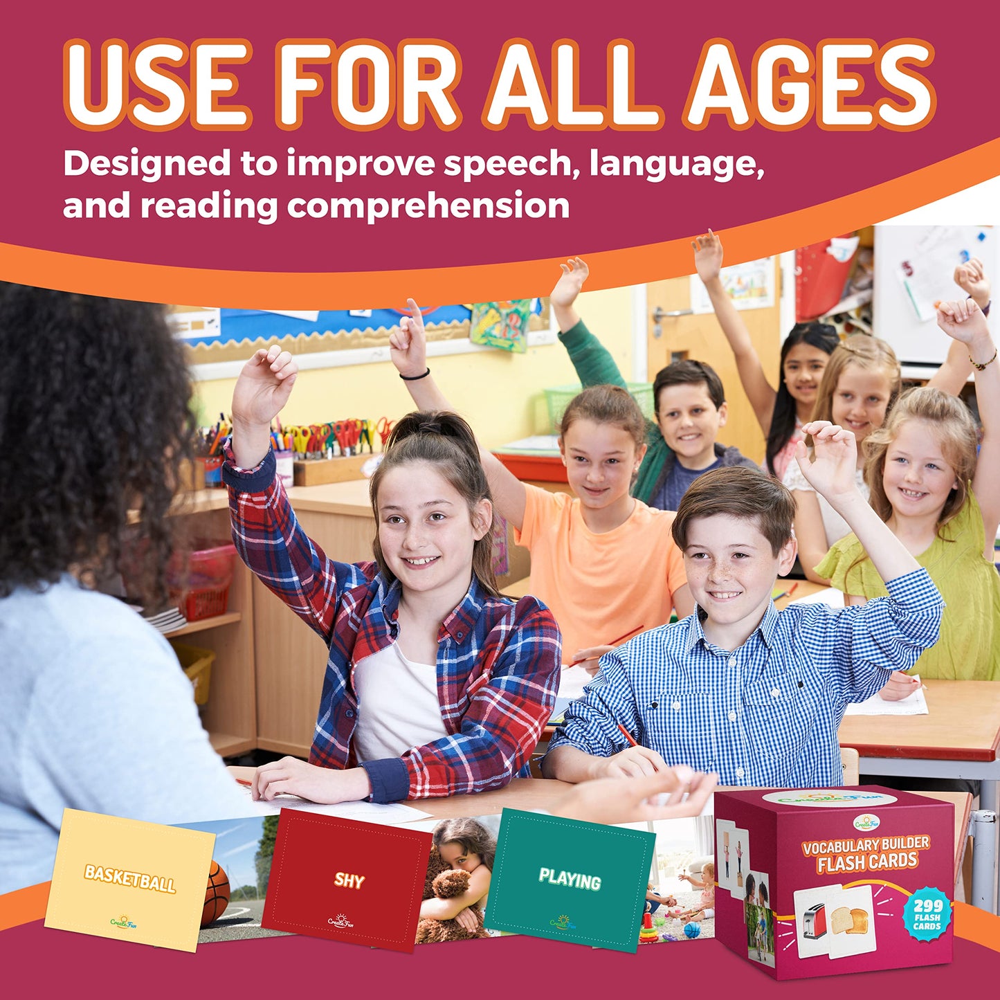 299 Vocabulary Builder Flash Cards, Educational Photo Cards for Home, Speech Therapy Materials, ESL Teaching Materials Includes Emotions, Matching Go Togethers, Nouns, Opposites, Prepositions, Verbs