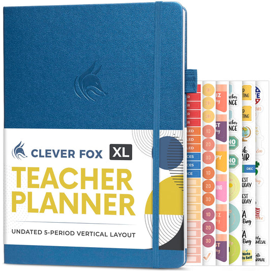 Clever Fox Teacher Planner – School Year Planner with Calendars & Lesson Plans – Book for Classroom & Homeschool Organization, A4 (Mystic Blue)