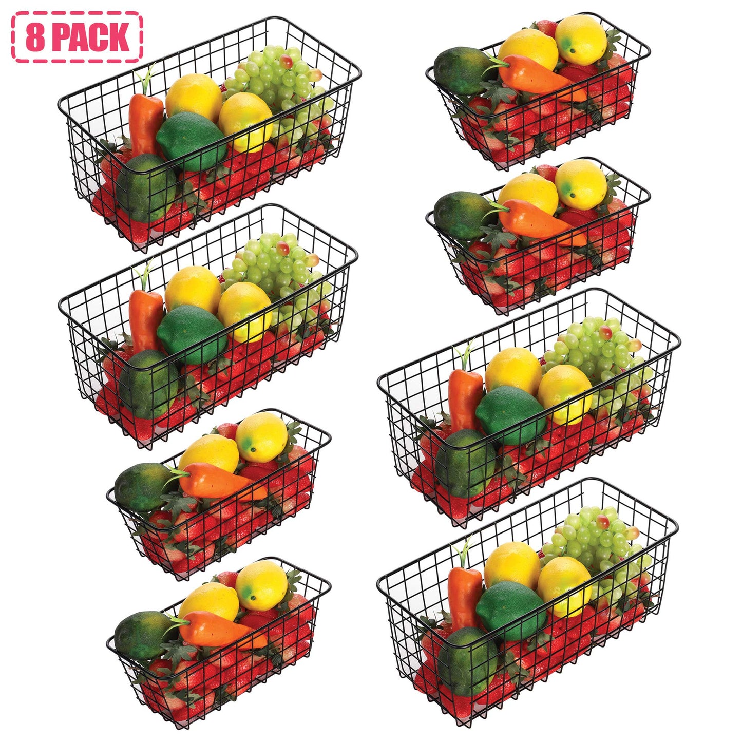 XINFULL 8 Pack Wire Storage Baskets Household Metal Wall-Mounted Containers Organizer Bins for Kitchen Bathroom Freezer Pantry Closet Laundry Room Cabinets Garage Shelf, 4 Large 4 Medium