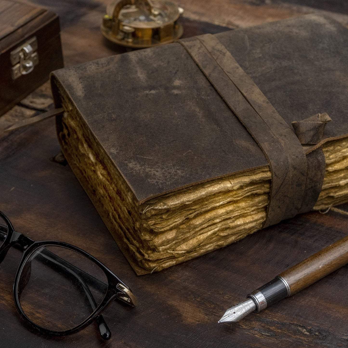 NomadCraftsCo. Leather Journal - Vintage Leather Journal with Bookmark, Book of Shadows Journal, Grimoire Journal, Witch Journal, Vintage Journal for Men and Women, 200 GSM Antique Deckle Edge Paper