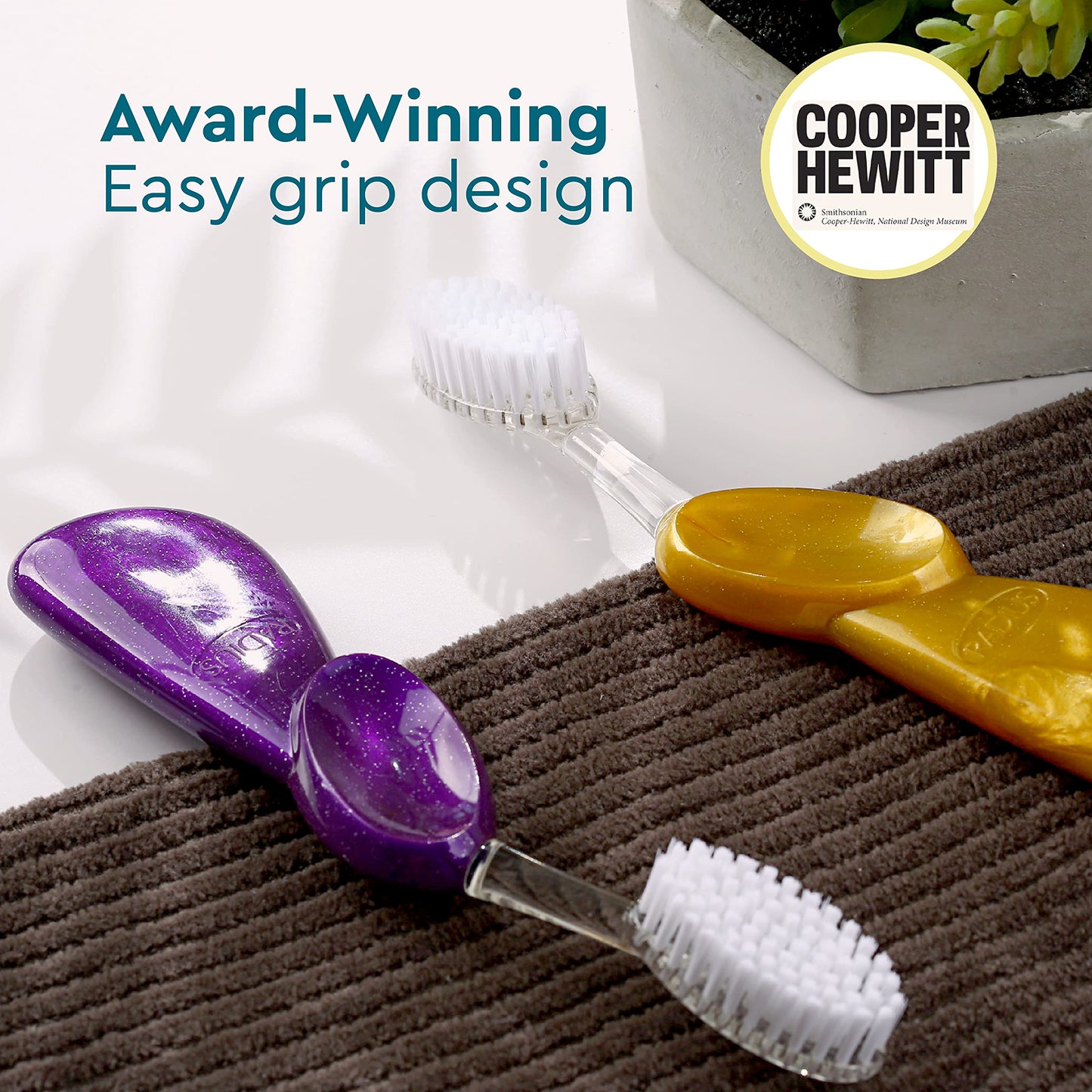 RADIUS Big Brush BPA Free & ADA Accepted Toothbrush Designed to Improve Gum Health & Reduce Gum Issues - Right Hand - Assorted - Pack of 6