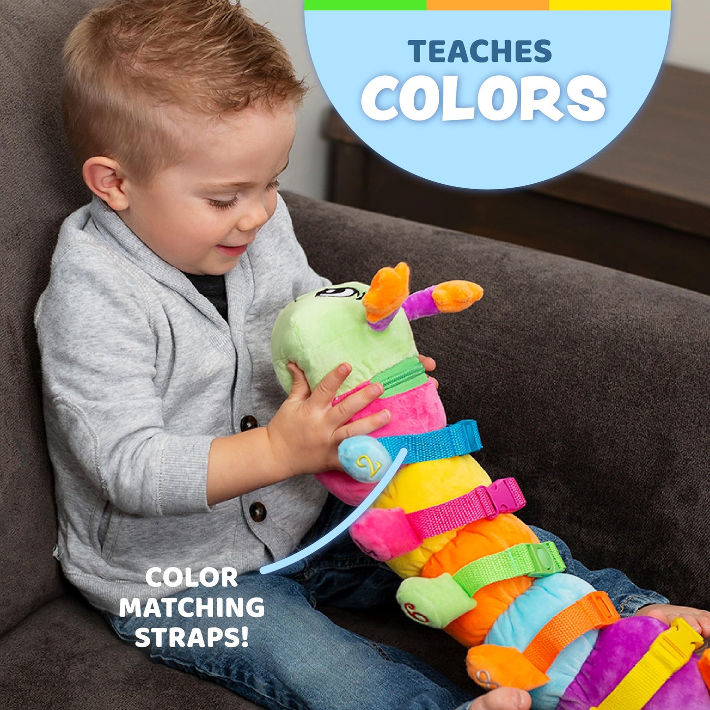 Buckle Toys - Bentley Caterpillar - Travel with Toddler Must Have Activity Toy - Fine Motor Skill Development - Counting and Color Recognition