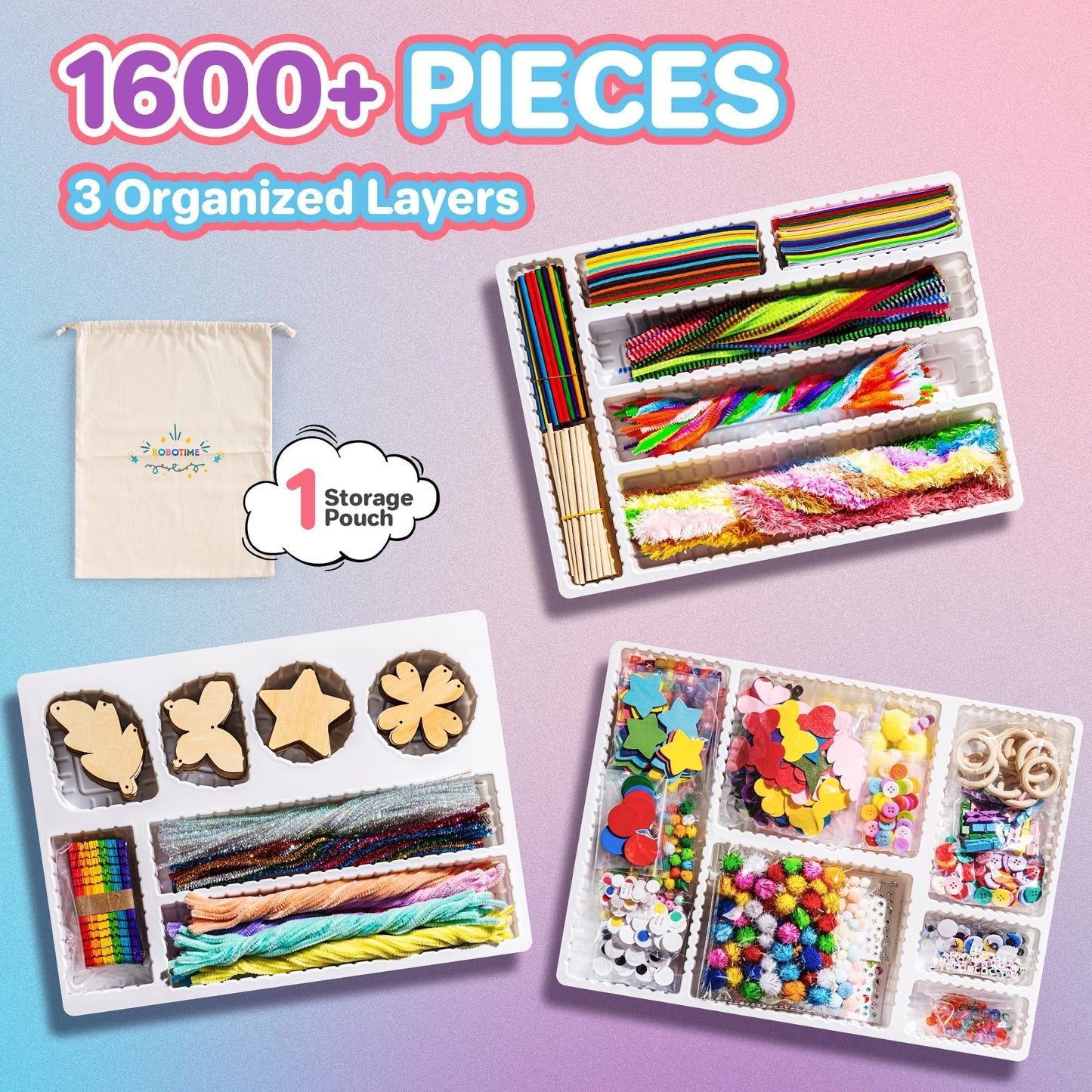 ROBOTIME Ultimate Craft Kit for Kids Ages 8-12 | Largest Pack | 1600+Pieces Deluxe Arts and Crafts Supplies | Screen-Free Activities for Kids | Gift Ideas for Girls & Boys
