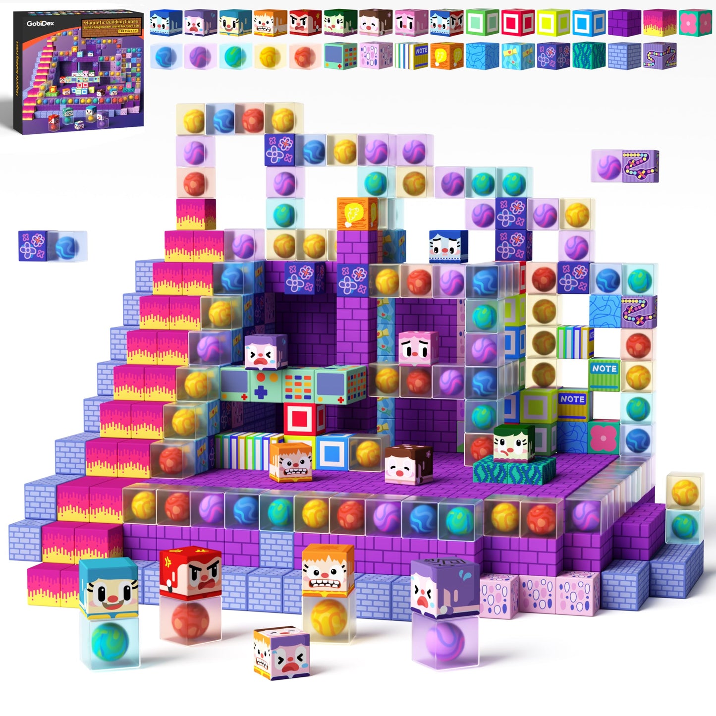 GobiDex 100PCS Magnetic Building Blocks for Kids 3+, Montessori Sensory Toys with Rolling Balls, STEM Educational Gift for Boys and Girls