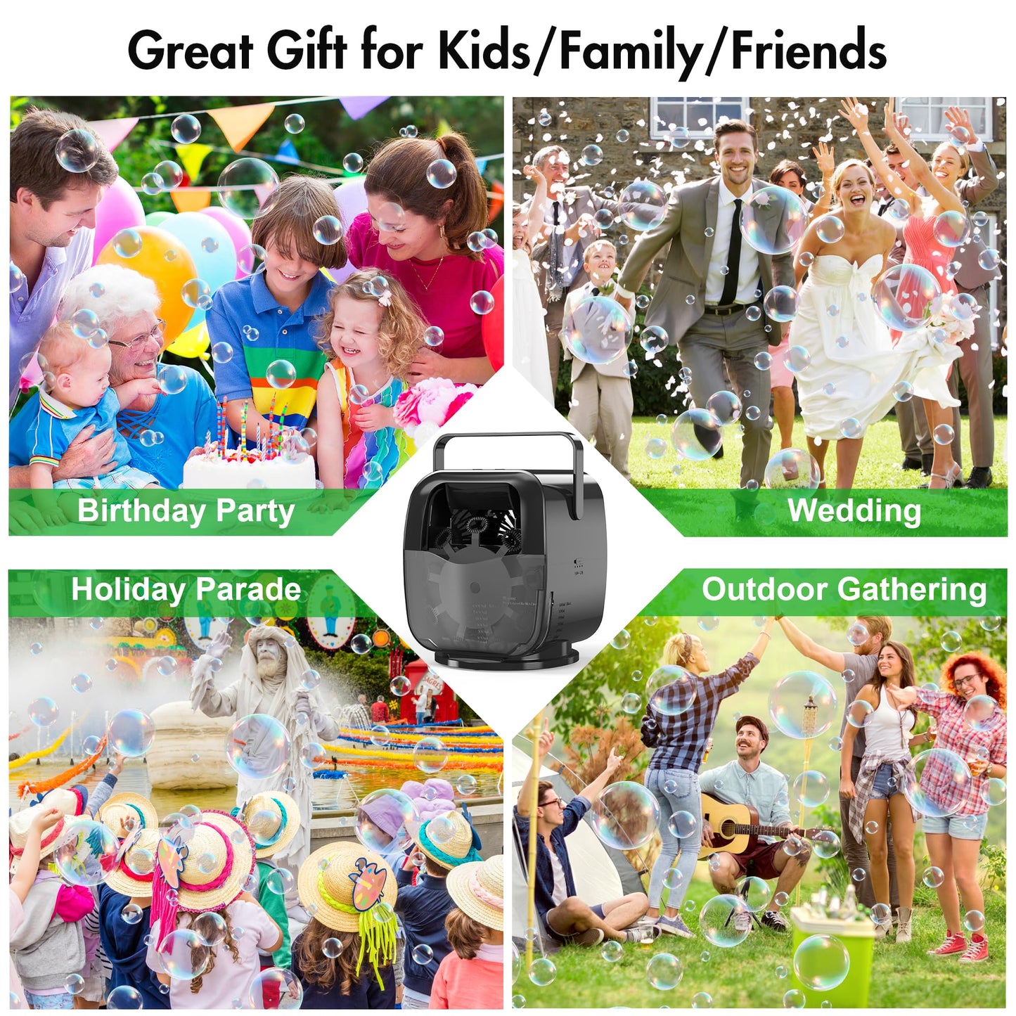 5000mAh Rechargeable Bubble Machine, 90°/180°/360° Auto Rotation, 3 Speeds, Automatic Bubble Blower for Parties, Weddings, Getherings Indoor Outdoor, Bubble Maker Toy for Toddlers, Kids, Pets