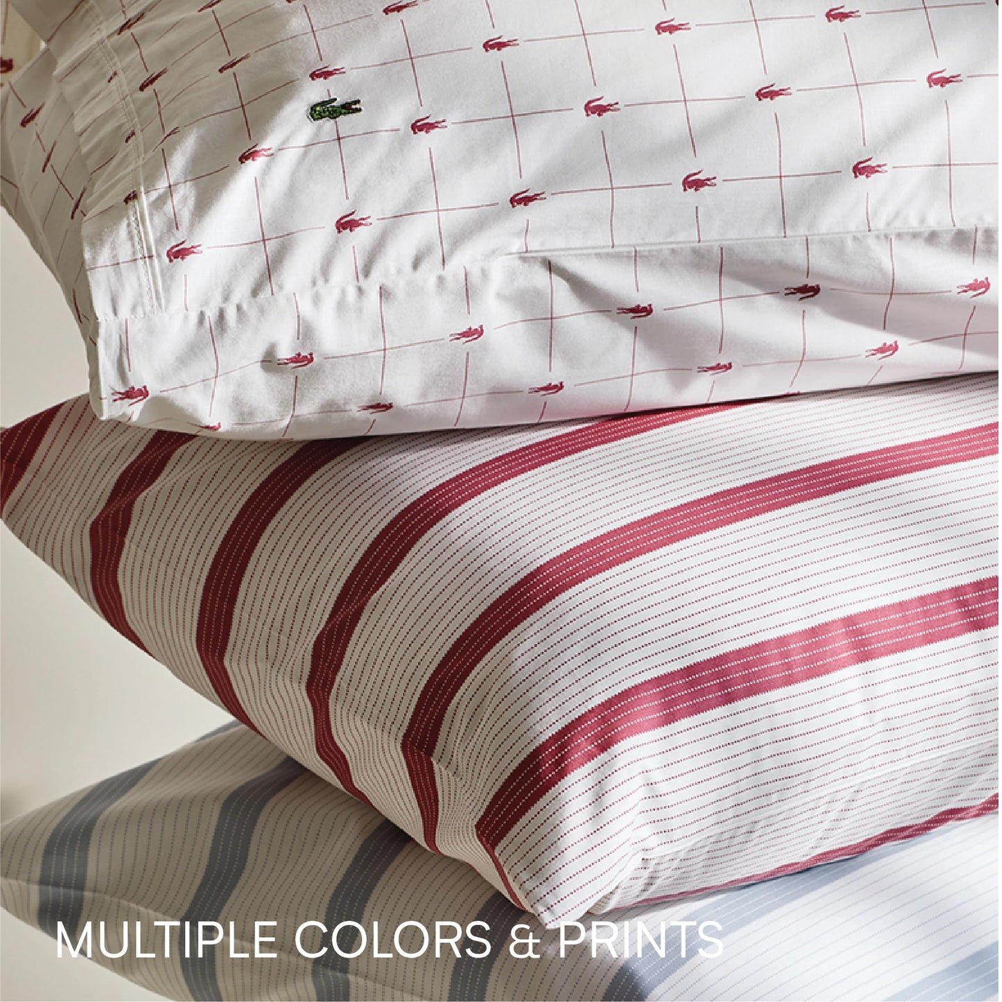 Lacoste Slice 100% Cotton Percale Sheet Set – Cool Crisp Breathable All-Season Bedding, Durable Matte Finish, Oeko-Tex Certified – Printed Design, Navy, Full