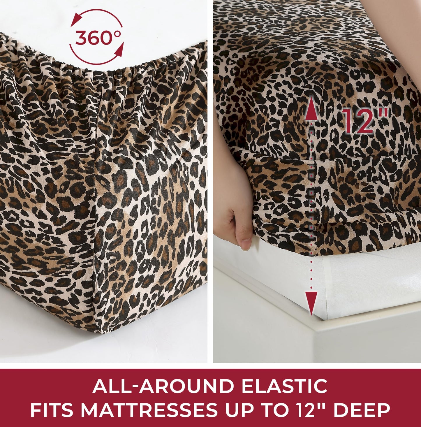 Beatrice Home Fashions Printed Microfiber Sheet Set, Soft Comfortable Easy Care, Includes 1 Fitted Sheet with 12" Deep Pockets, 1 Flat Sheet, Pillowcase, King, Zara Leopard