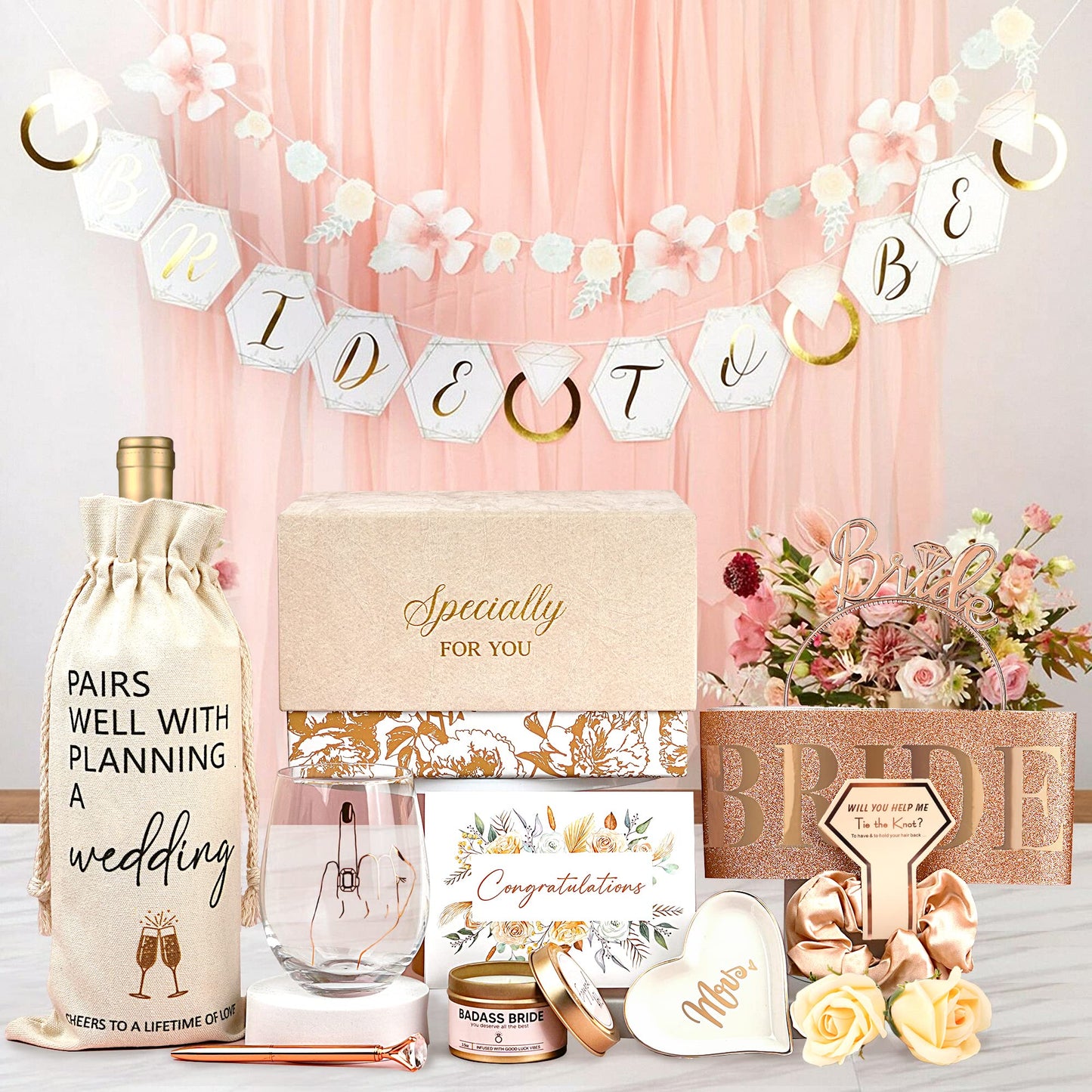 NOVITAR Engagement Gifts For Women- Bride To Be Newly Engaged Her, Bridal Shower Gifts, Fiancée Future Mrs Box Set, Wedding Basket, Party Idea 12 Piece Set