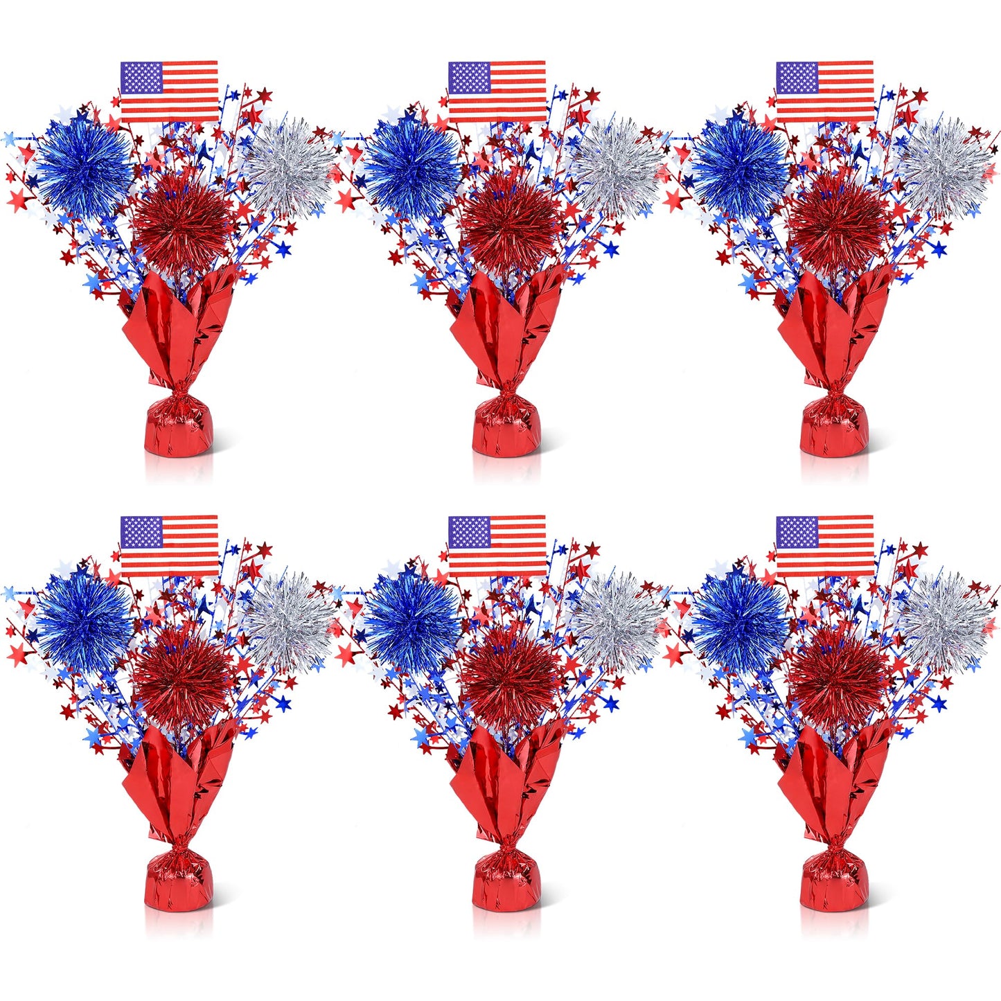6 Pcs 4th of July Table Decorations, Red White Blue Patriotic Memorial Day Decorations Metallic Foil Spray Star Centerpieces for Table Home Office Independence Day Celebration American Party Supplies