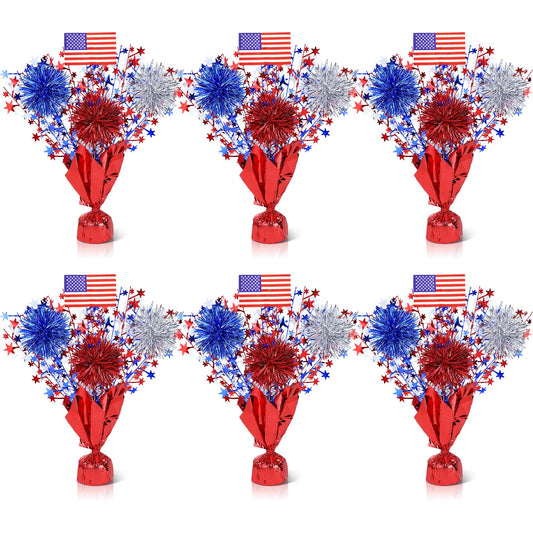 6 Pcs 4th of July Table Decorations, Red White Blue Patriotic Memorial Day Decorations Metallic Foil Spray Star Centerpieces for Table Home Office Independence Day Celebration American Party Supplies