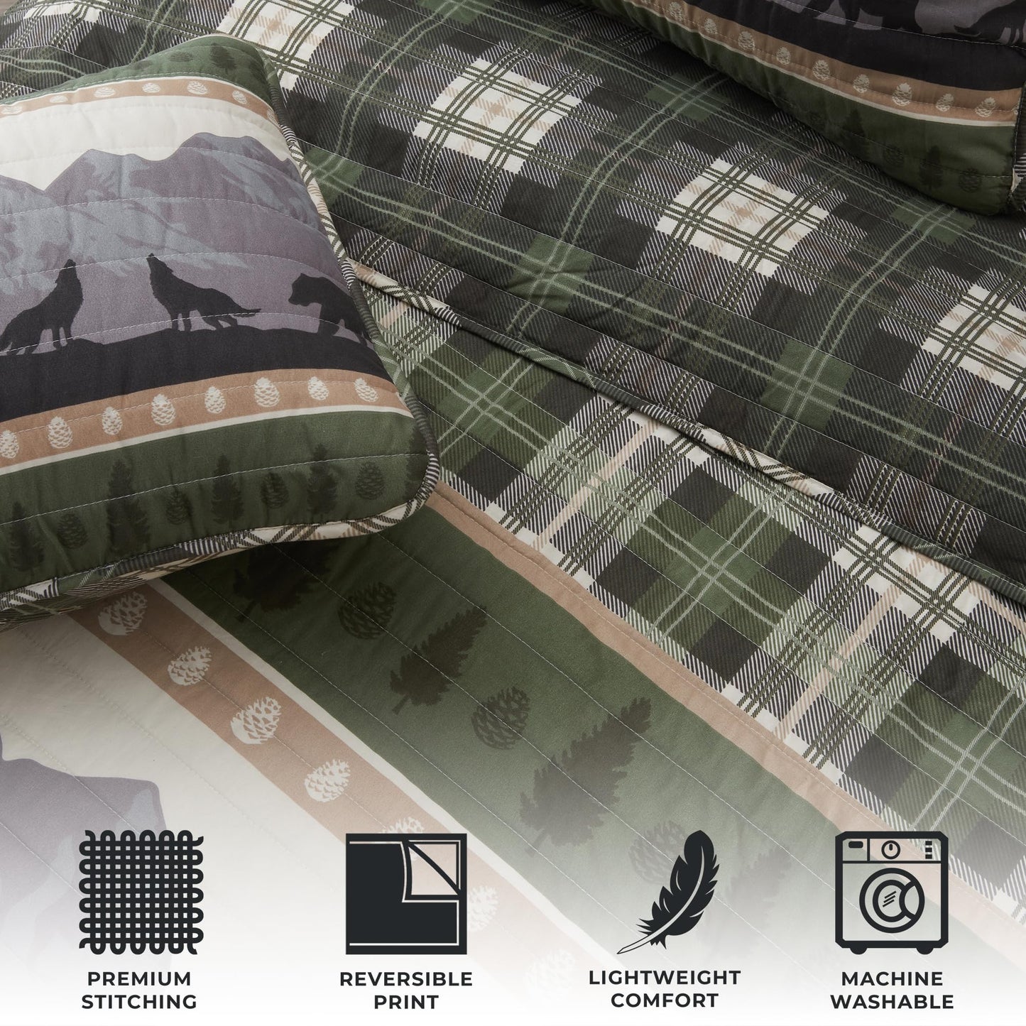 Great Bay Home 3-Piece Reversible Rustic Lodge Bedspread Quilt with 2 Shams. All-Season Quilt Set. (Full/Queen, Salt Creek)