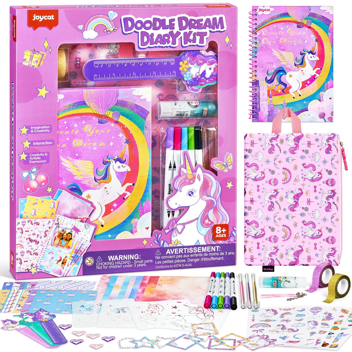 JoyCat DIY Journaling Kit with Storage Bag Diary for Girls 8 9 10 11 12 Year Old Scrapbook Art Crafts for Kids Teen Girl Journal Set Supplies Birthday Gift