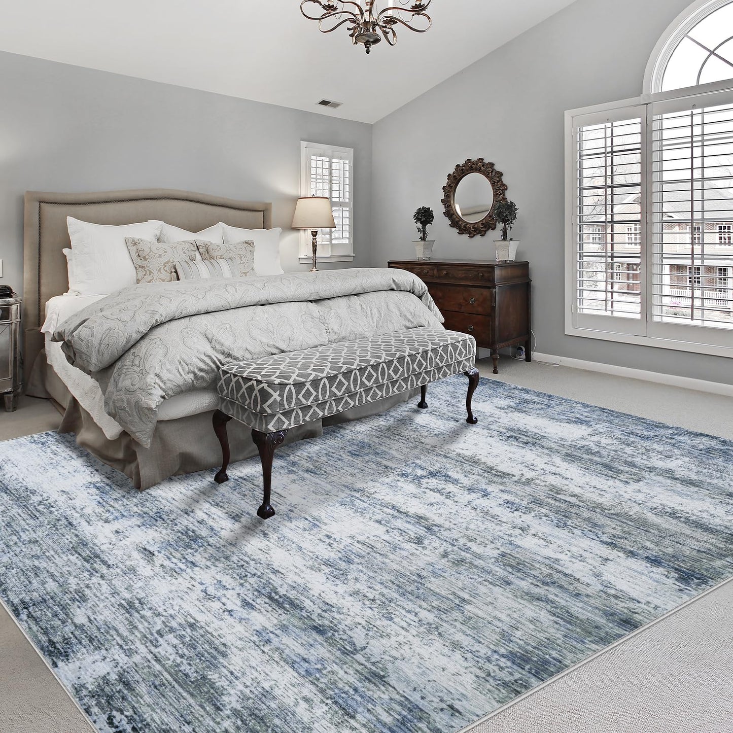 8x10 Area Rugs for Living Room: Large Machine Washable Area Rug with Non Slip Backing Non Shedding Abstract Stain Resistant Carpet for Bedroom Dining Room Nursery Home Office - Blue/Gray