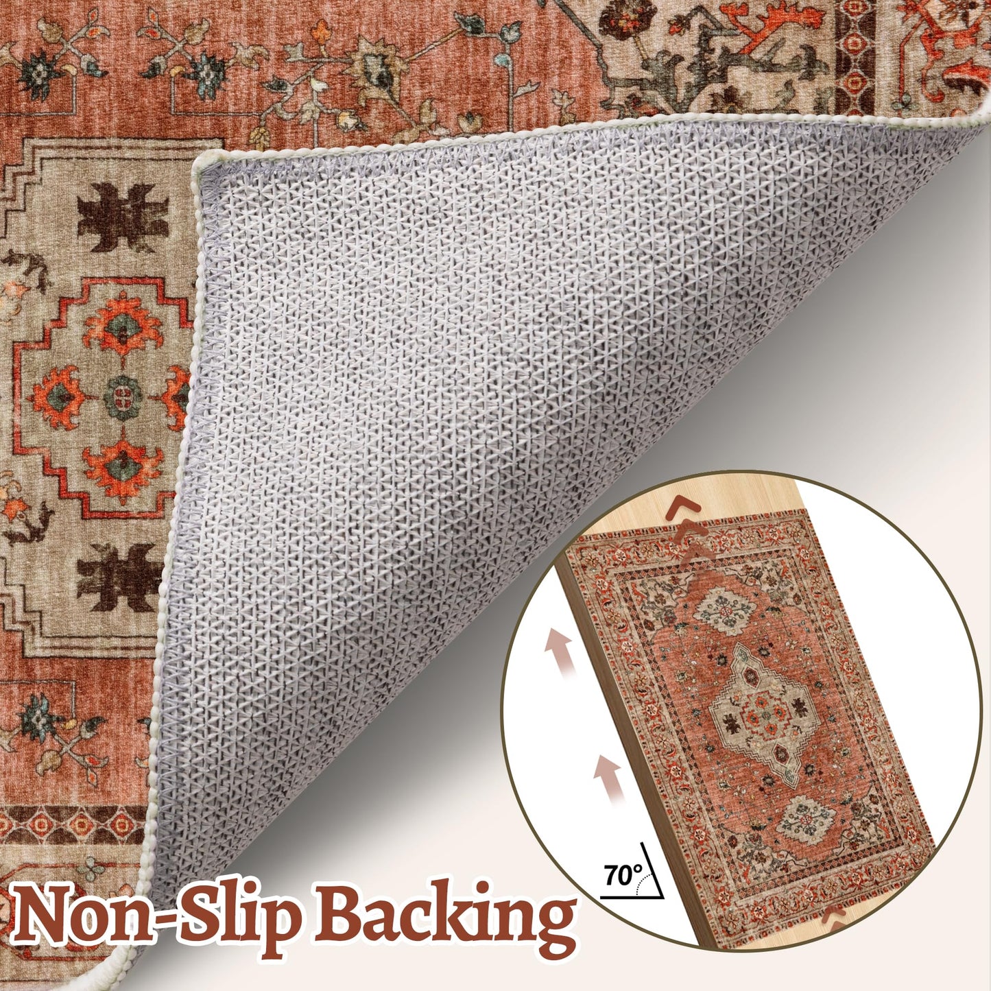 Tangsoo 2.6x8 Washable Runner Rug for Hallways, Non Slip Vintage Runner Rug, Soft Low Pile Long Rug Runner, Print Distressed Terracotta Carpet Runners for Kitchen Bedroom Entryway Bathroom Living Room