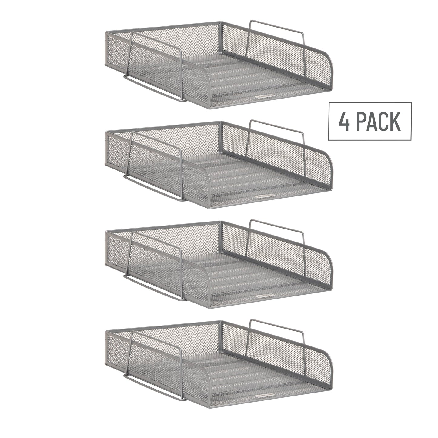 Mind Reader Stackable Paper Tray, Desktop Organizer, File Storage, Office, Metal Mesh, 10.5" L x 13.5" W x 11.25" H, 4 Pcs., Silver