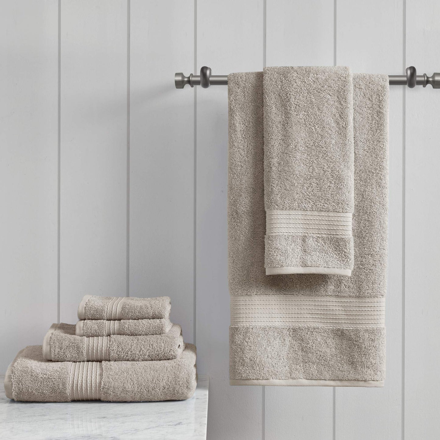 Madison Park Organic 100% Cotton Bathroom Towel Set, Hotel & Spa Quality Highly Absorbent, Quick Dry, Include for Shower, Handwash & Facial Washcloth, Multi-Sizes, Tan