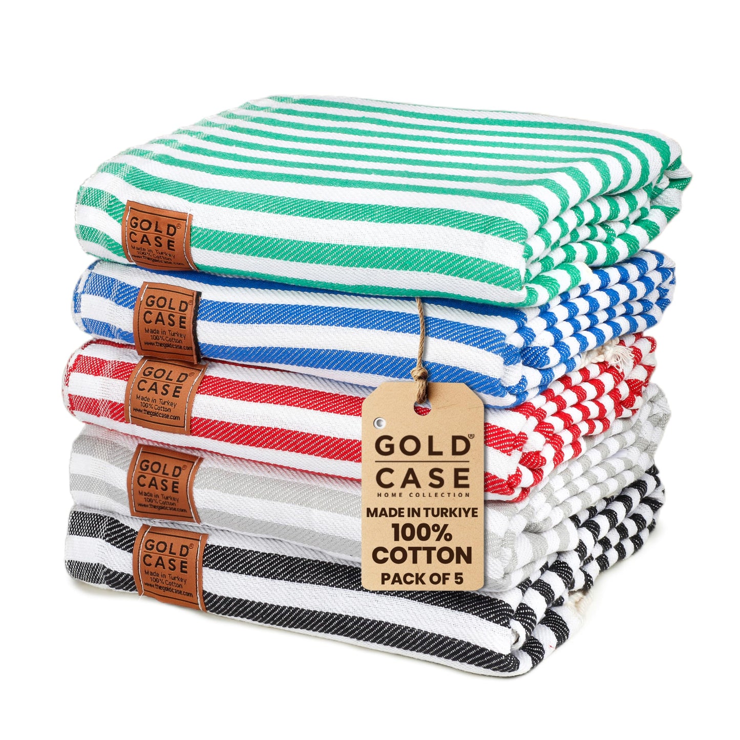 Gold CASE Turkish Beach Towel Set of 5 – 100% Cotton Large Turkish Bath Towels 71 x 40'' – MYRA Oversized, Quick Dry & Sand Free Towels – Lightweight Peshtemal – Multicolor 1
