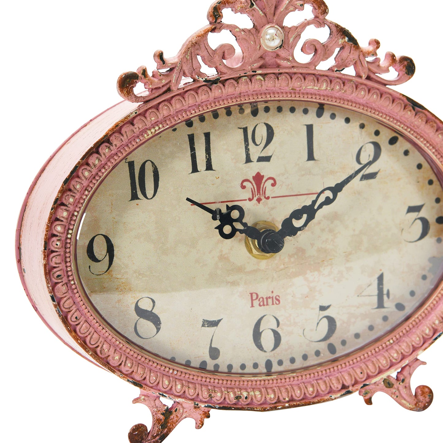 Creative Co-Op Distressed Pewter Mantel Clock, Pink