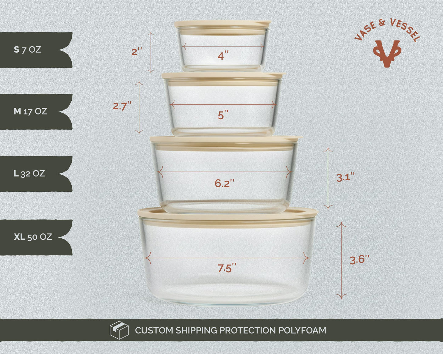 Vase and Vessel Non-Toxic Glass Storage Container Set, Borosilicate Glass, Tempered Glass Lids, Baking Pan, Airtight with Vents, Microwave, Oven & Dishwasher Safe (Circular, Set of 4)