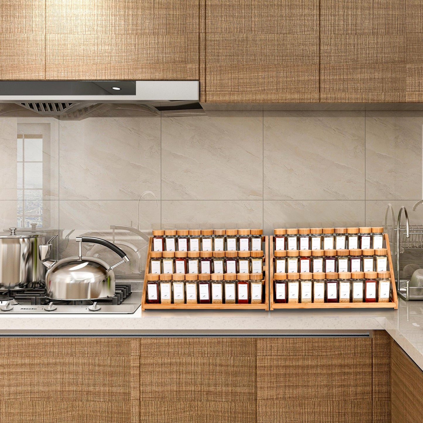 MNADSFKJ Bamboo Tiered Spice Rack, for Countertop Spice Organizer for Pantry Spice Shelf Organizer Kitchen Spices Rack，Cabinet spice rack，Cabinet seasoning rack