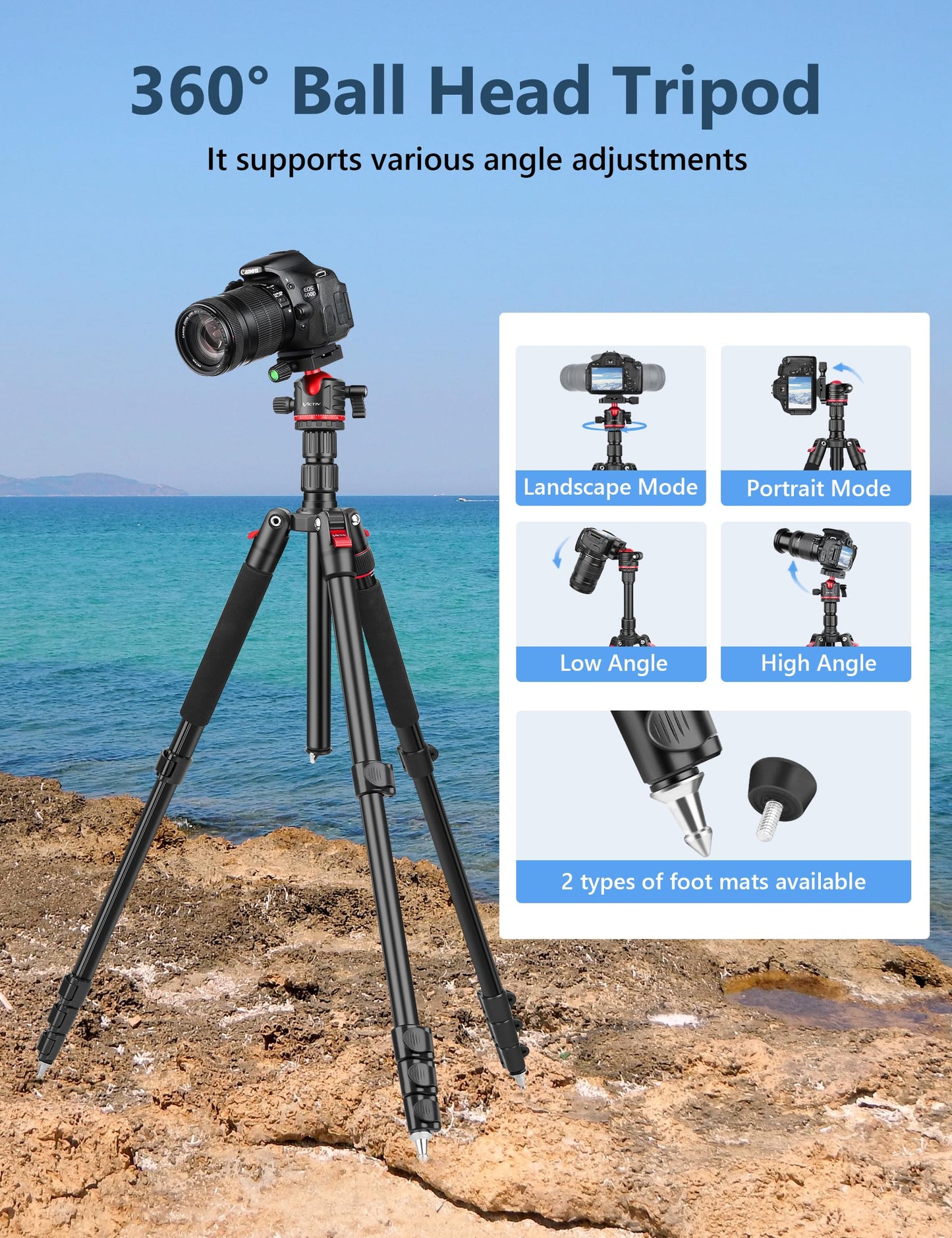 78" Aluminum Camera Tripods & Monopods, Victiv Compact Travel Tripod for Camera DSLR, Spotting Scope,Telescope, Binoculars, Porfessional Heavy Duty Camera Tripod Stand for Photography Video Recording