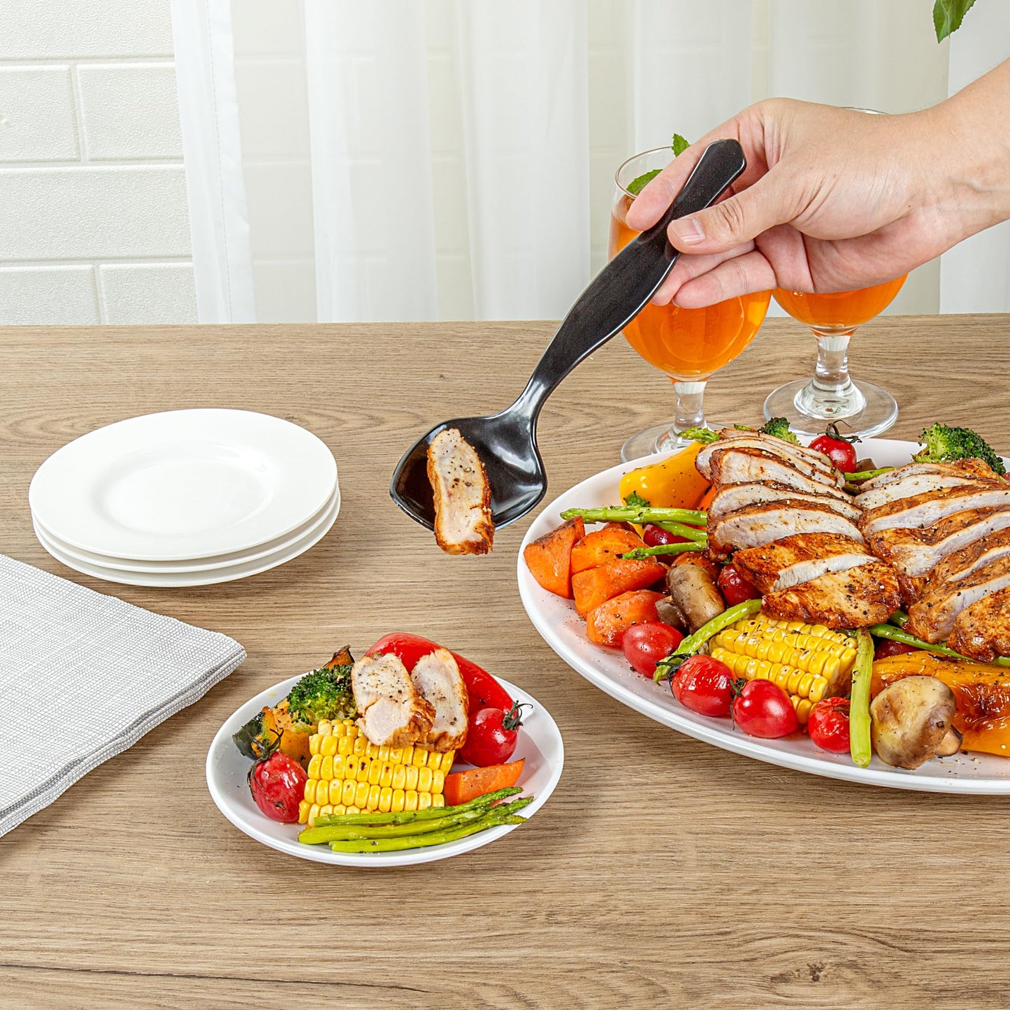 Restaurantware-Cater Tek 8 Inch Serving Spoons, 100 Disposable Spoons For Catering - Ergonomic Handle, Heavy-Duty, Black Plastic Food Spoon, Elegant, For Weddings, Buffets, Or Catering Events