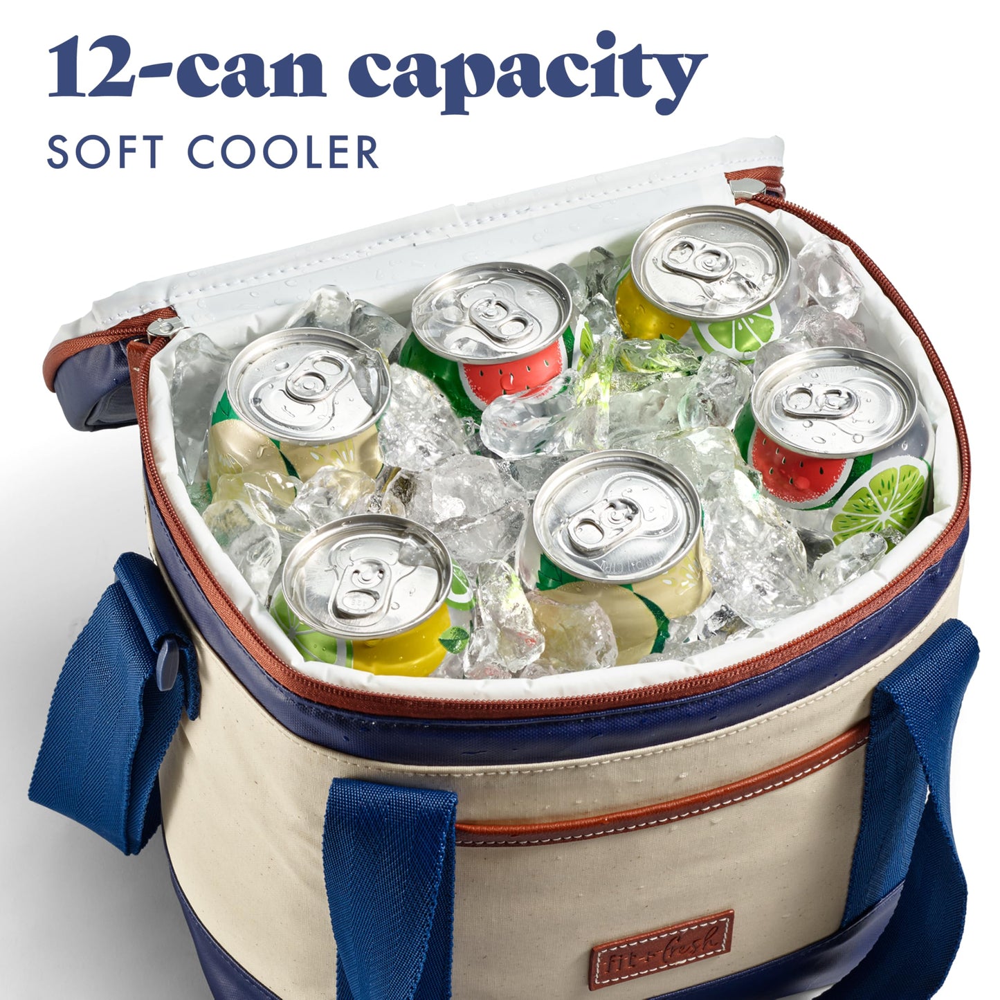 Fit & Fresh Benson Mini Soft Cooler Bag, Insulated, Leakproof, Water Resistant, Lunch Box, Summer Essential, Holds 12 Cans, Navy