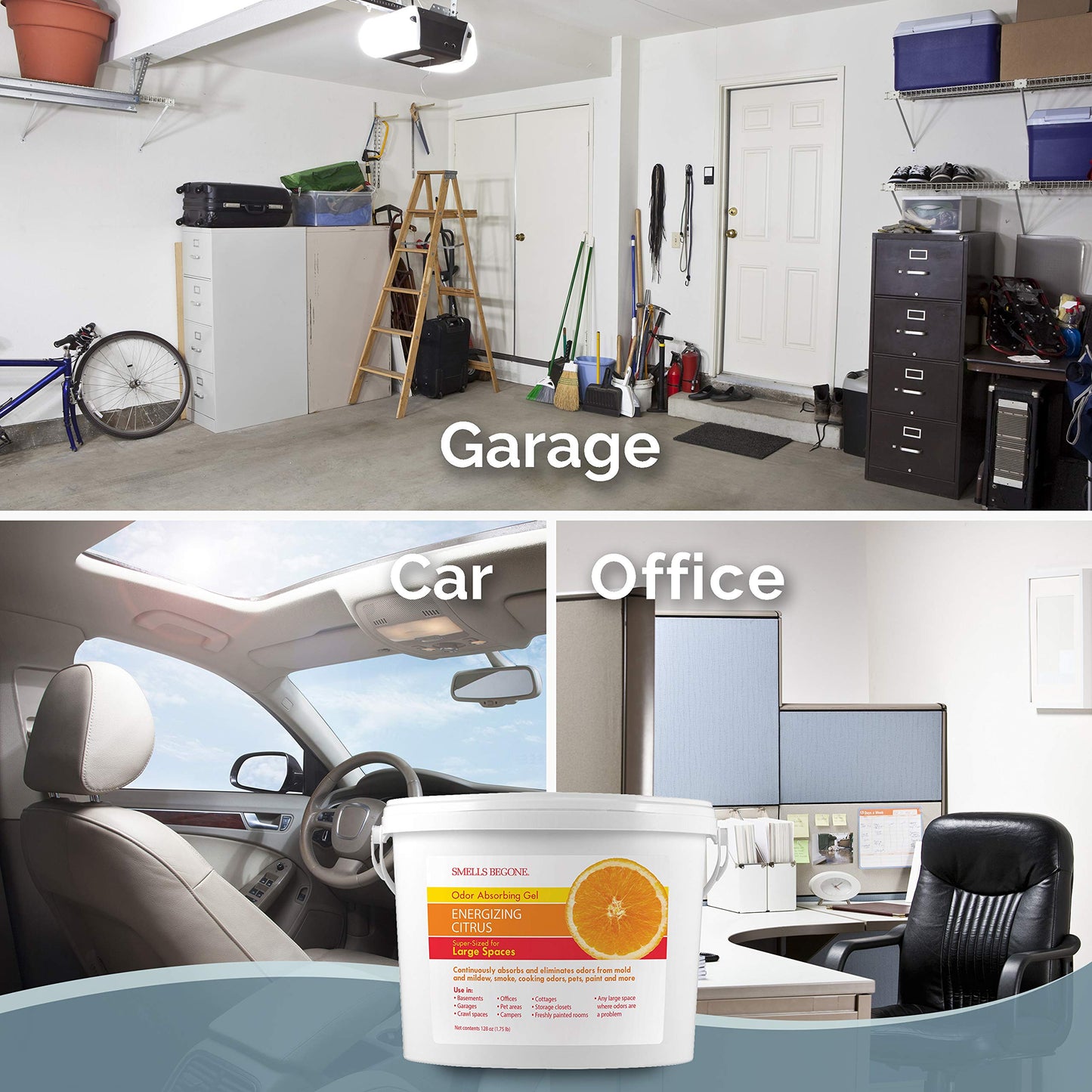 SMELLS BEGONE 1-Gallon Odor Absorber Gel - Air Freshener & Odor Eliminator for Homes, Garages & Commercial Buildings - Industrial Size - Energizing Citrus Scent