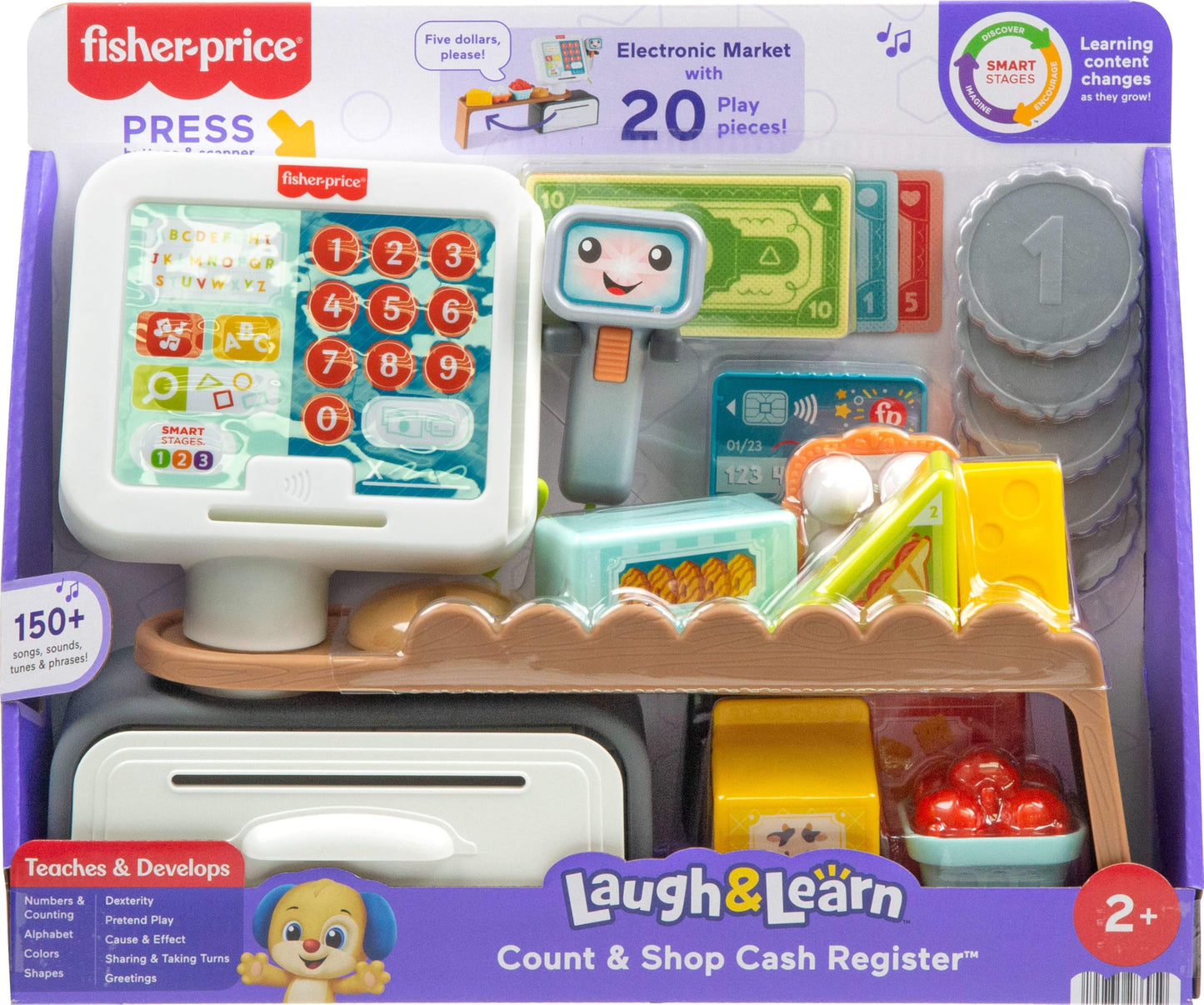 Fisher-Price Toddler Learning Toy Laugh & Learn Count & Shop Cash Register Play Store with 20 Pieces for Pretend Play Kids Ages 2+ Years