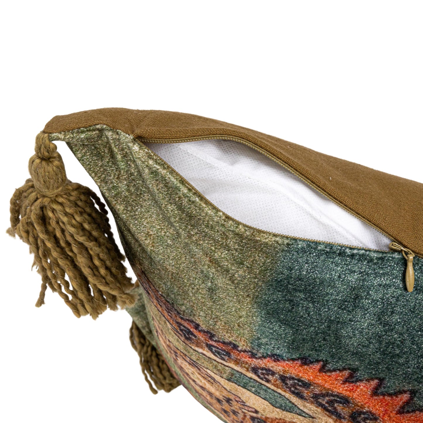 Creative Co-Op Cotton Velvet Blend Tiger Lumbar Pillow with Tassels, Multicolor