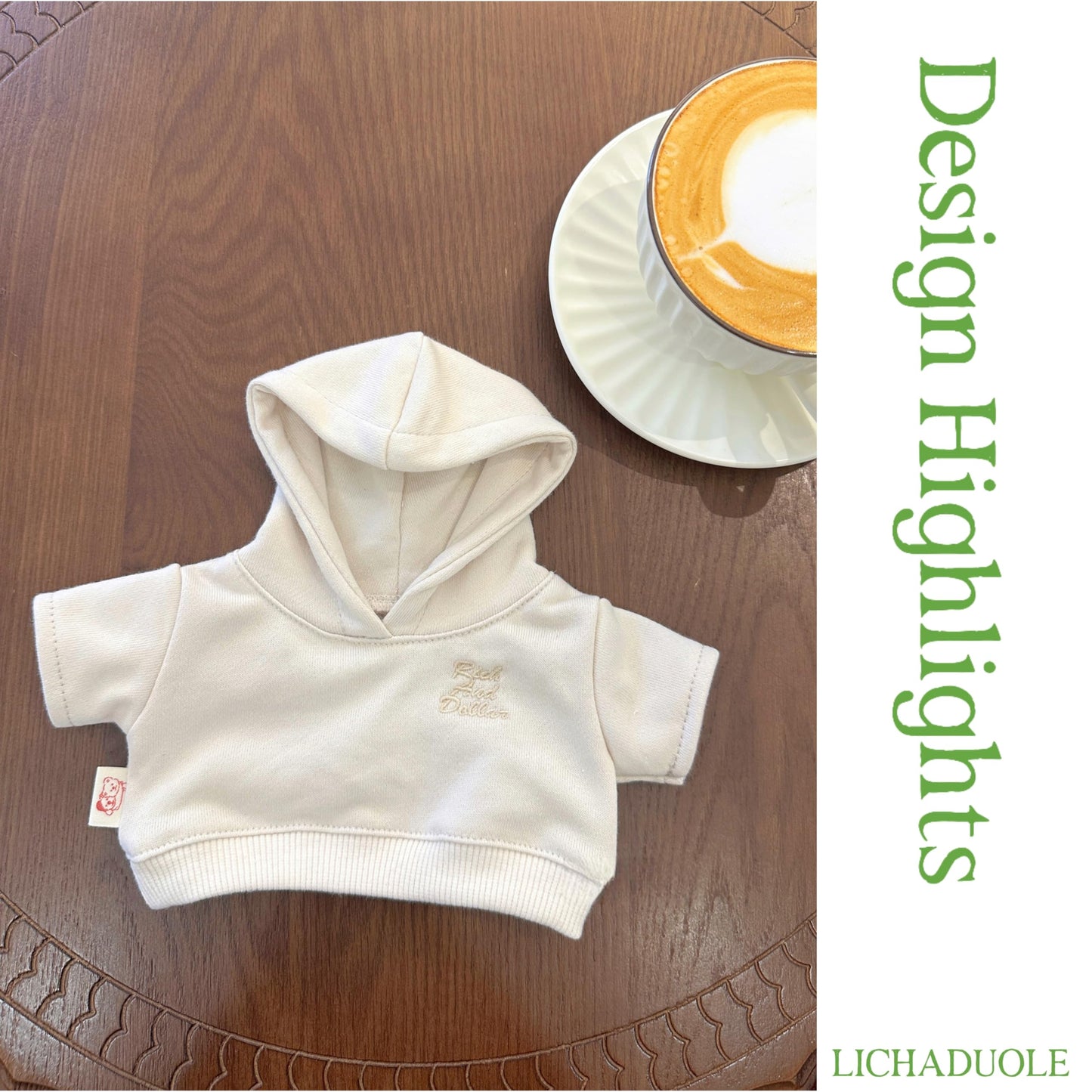 LICHADUOLE 9-12''/30cm Plush Animals Clothes Cotton Hoodie & Checkered Shorts Set for Bashful Bunny and Teddybear(NO Doll)