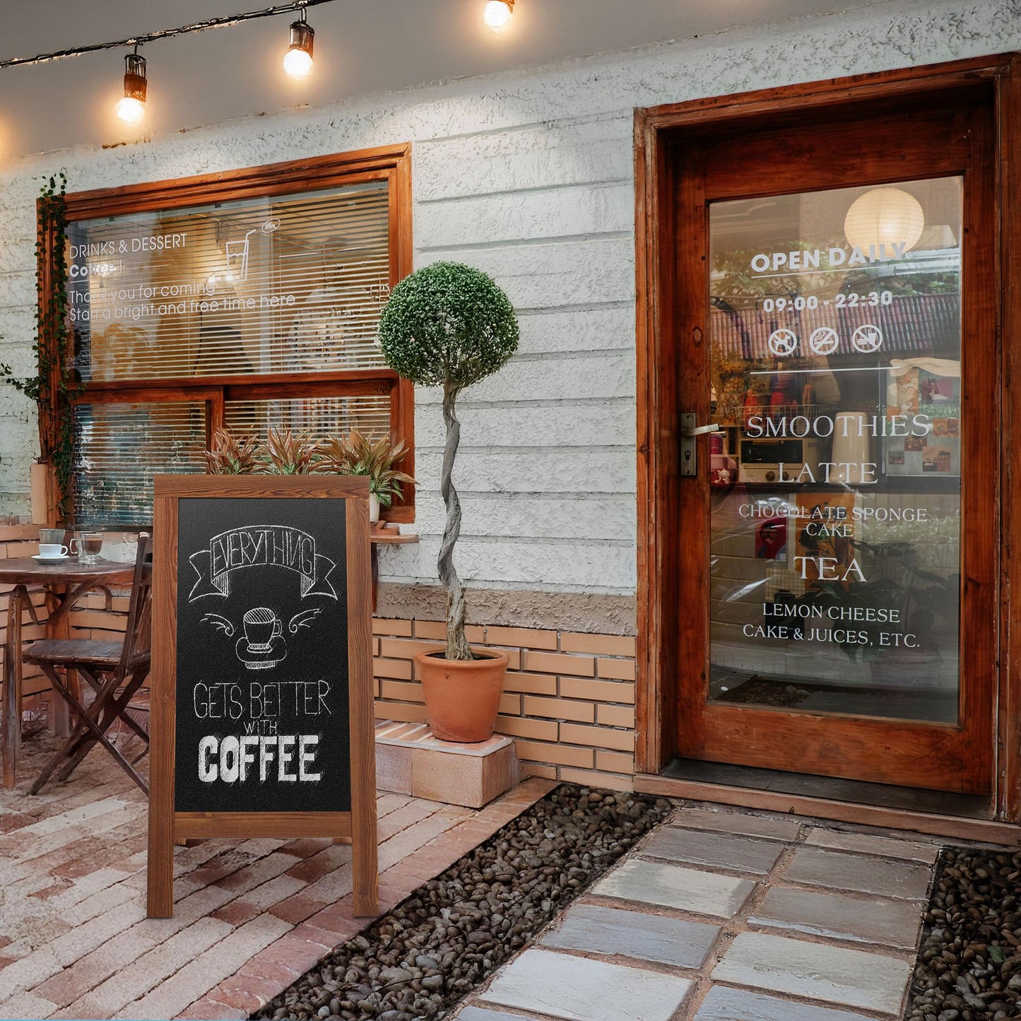 Casafield A-Frame Chalkboard Sign, 40 x 20 Rustic Brown Wooden Double-Sided Magnetic Easel Menu Board for Restaurants, Cafes, Sidewalks, Weddings
